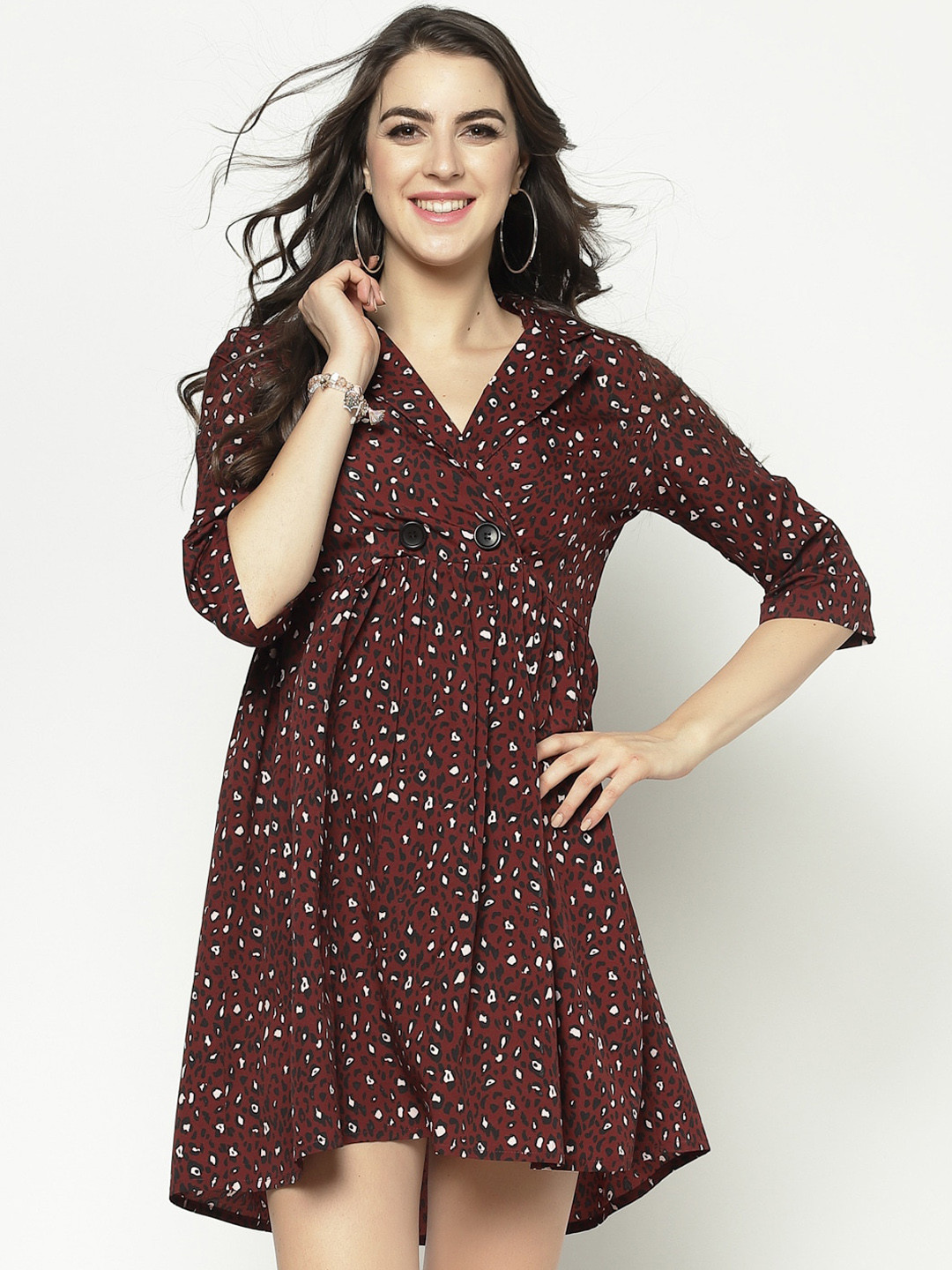 Sera Women Burgundy Printed Wrap Dress