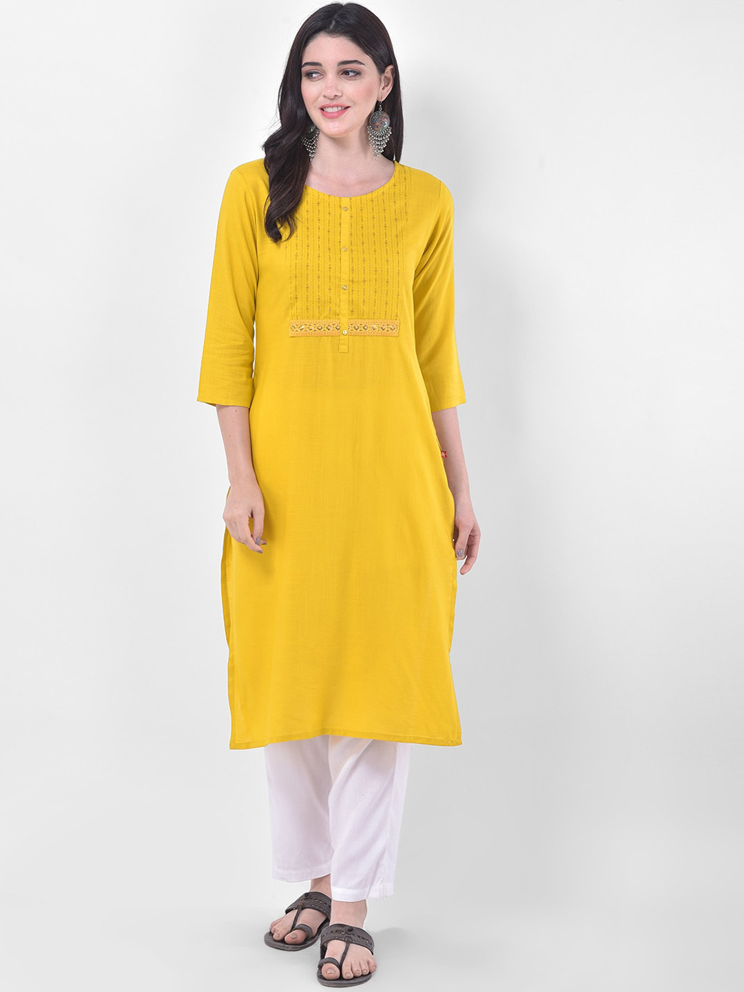 Span Women Yellow Thread Work Kurta