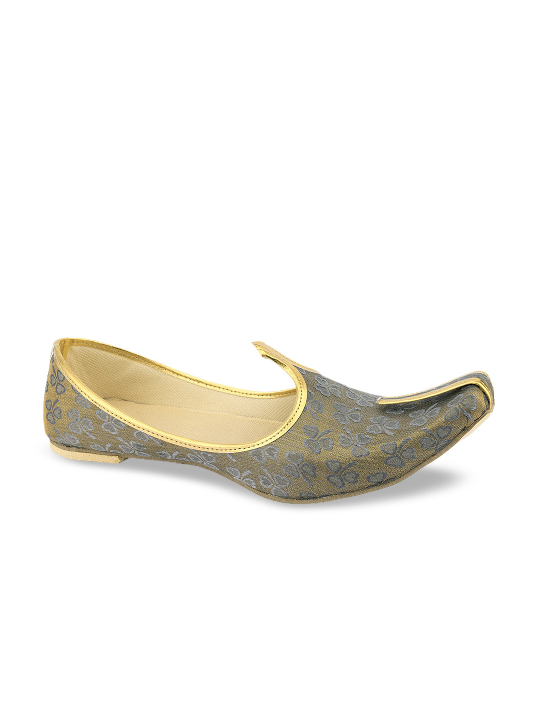 DESI COLOUR Men Grey Woven Design Mojaris