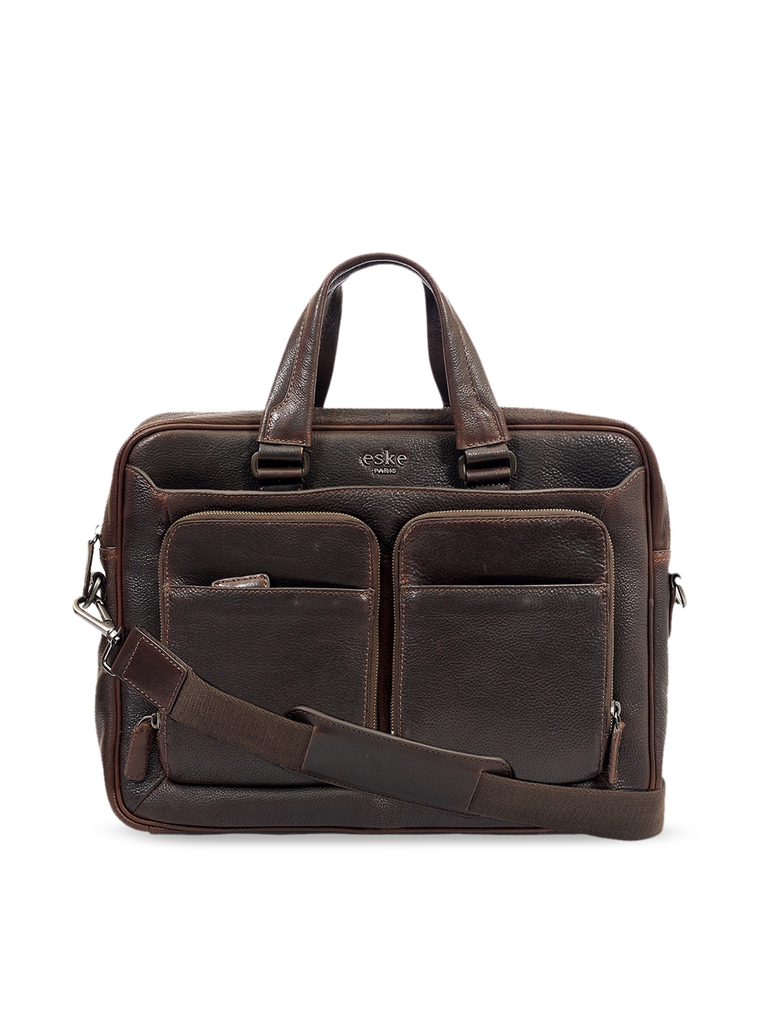 Eske Men Brown Textured 15 Inch Leather Laptop Bag