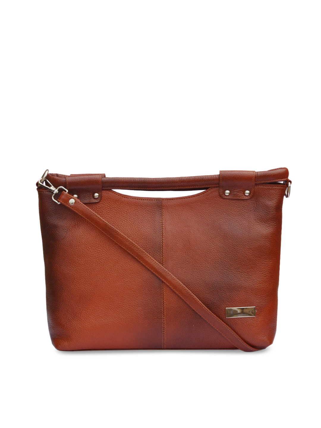 GENWAYNE Brown Solid Leather Hobo Bag