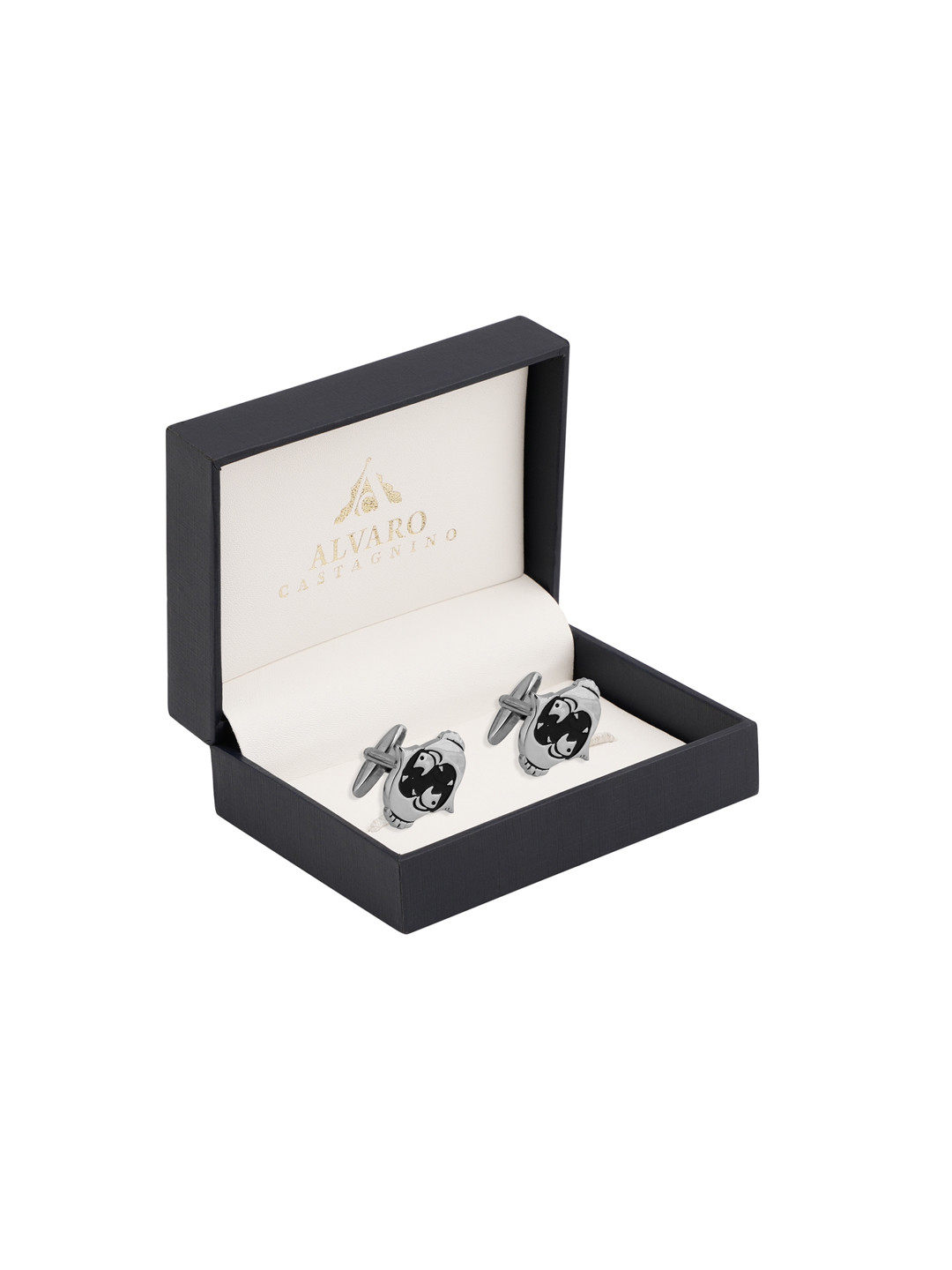 Alvaro Castagnino Silver-Toned & Black Zodiac Sign Cufflinks
