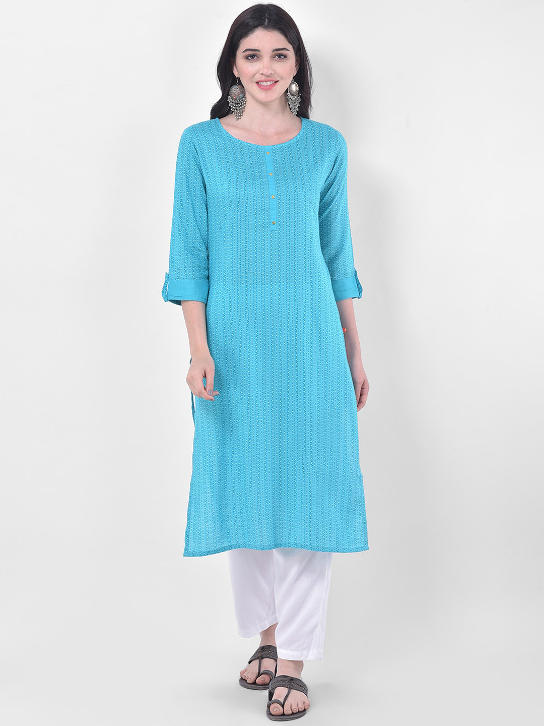 Span Women Blue Sequins Kurta