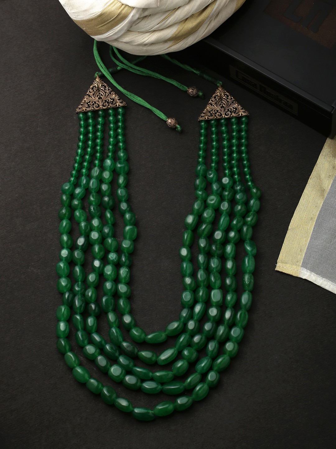 COSA NOSTRAA Men Green Beaded Layered Necklace
