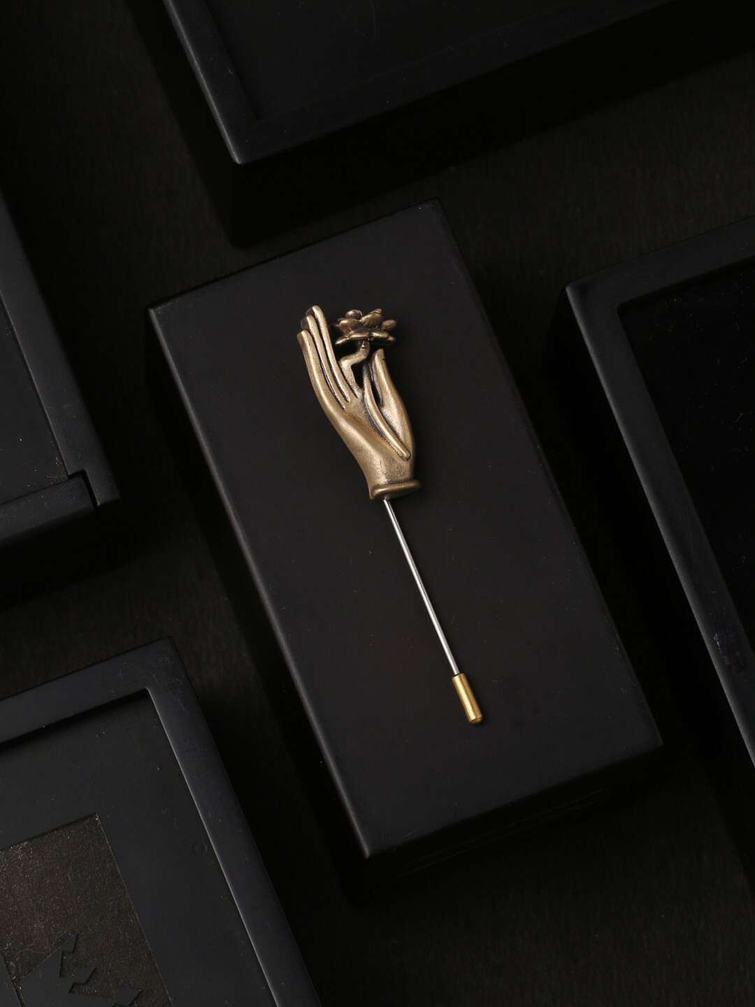 COSA NOSTRAA Men Antique Gold-Toned The Lotus Hand Shaped StateMent Brooch