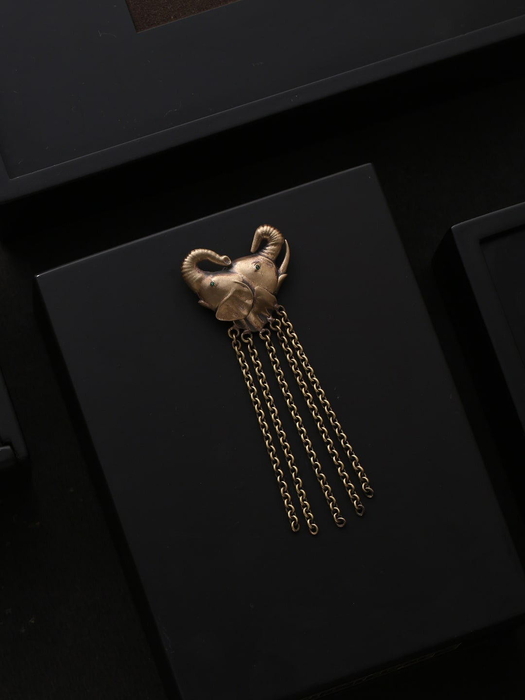 COSA NOSTRAA Men Gold-Toned The Dual-Headed Elephant Statement Brooch