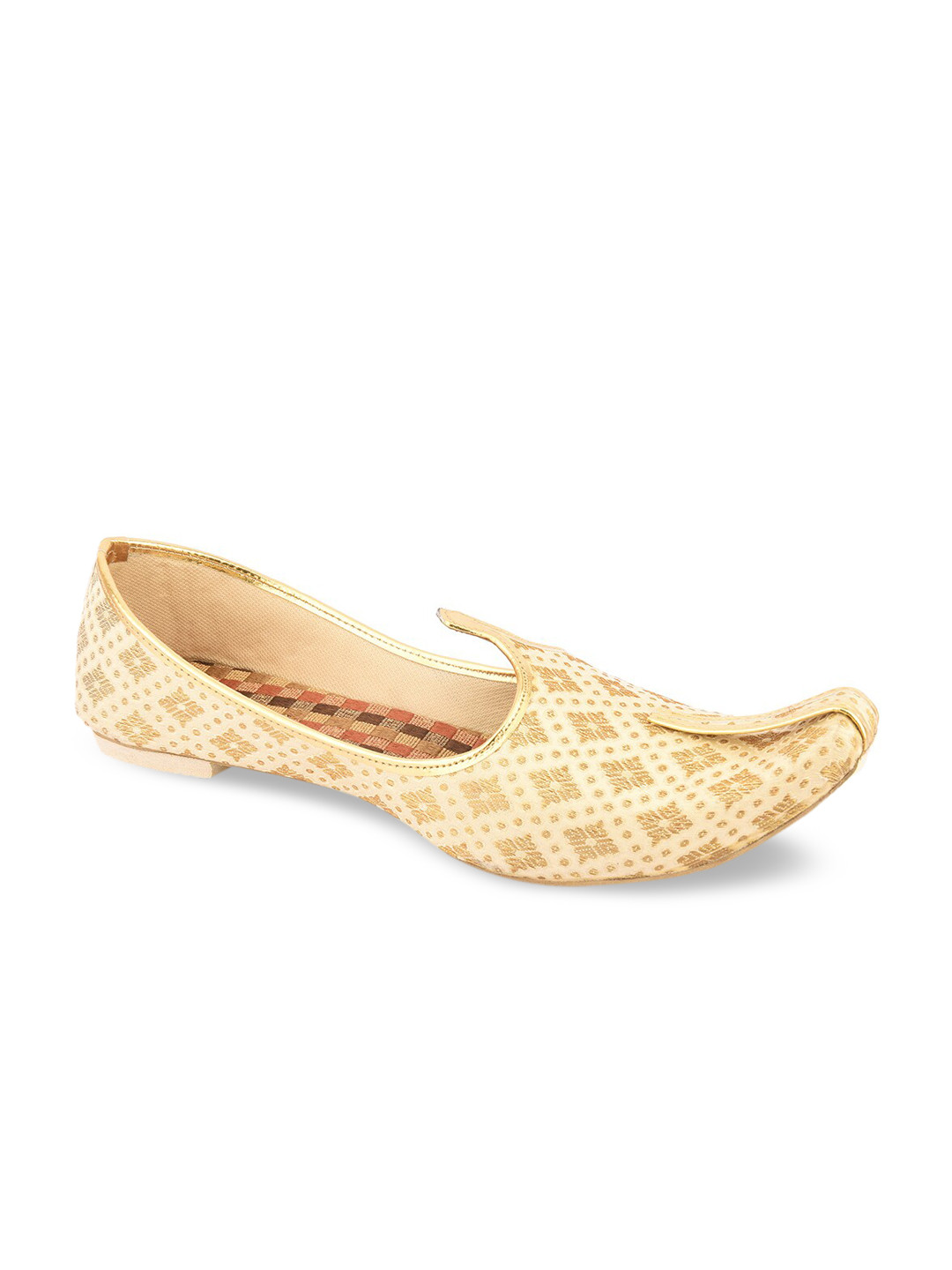 DESI COLOUR Men Gold-Toned Woven Design Mojaris