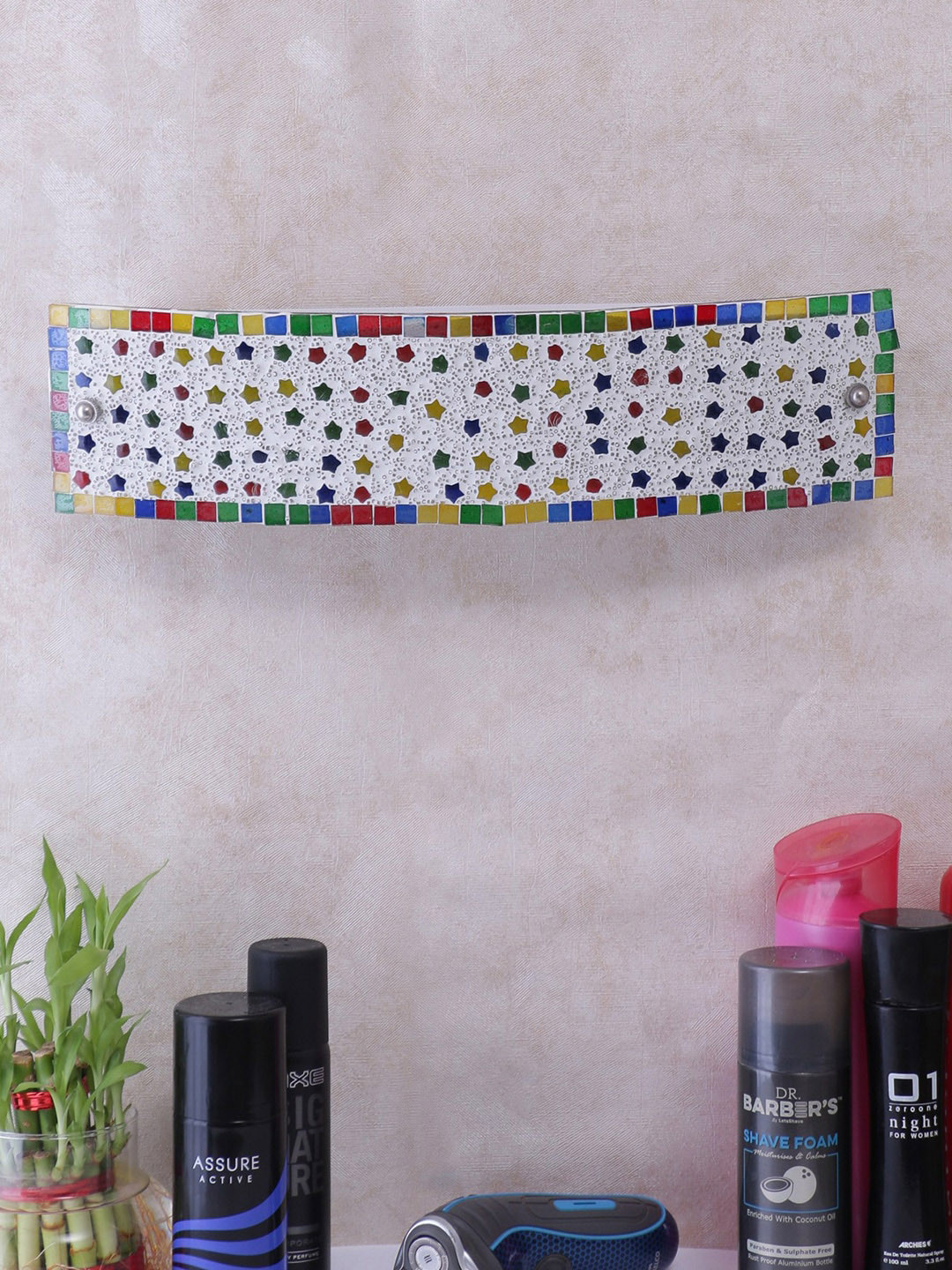 Devansh White & Red Mosaic Glass Bathroom Light for Wash Basin & Mirror