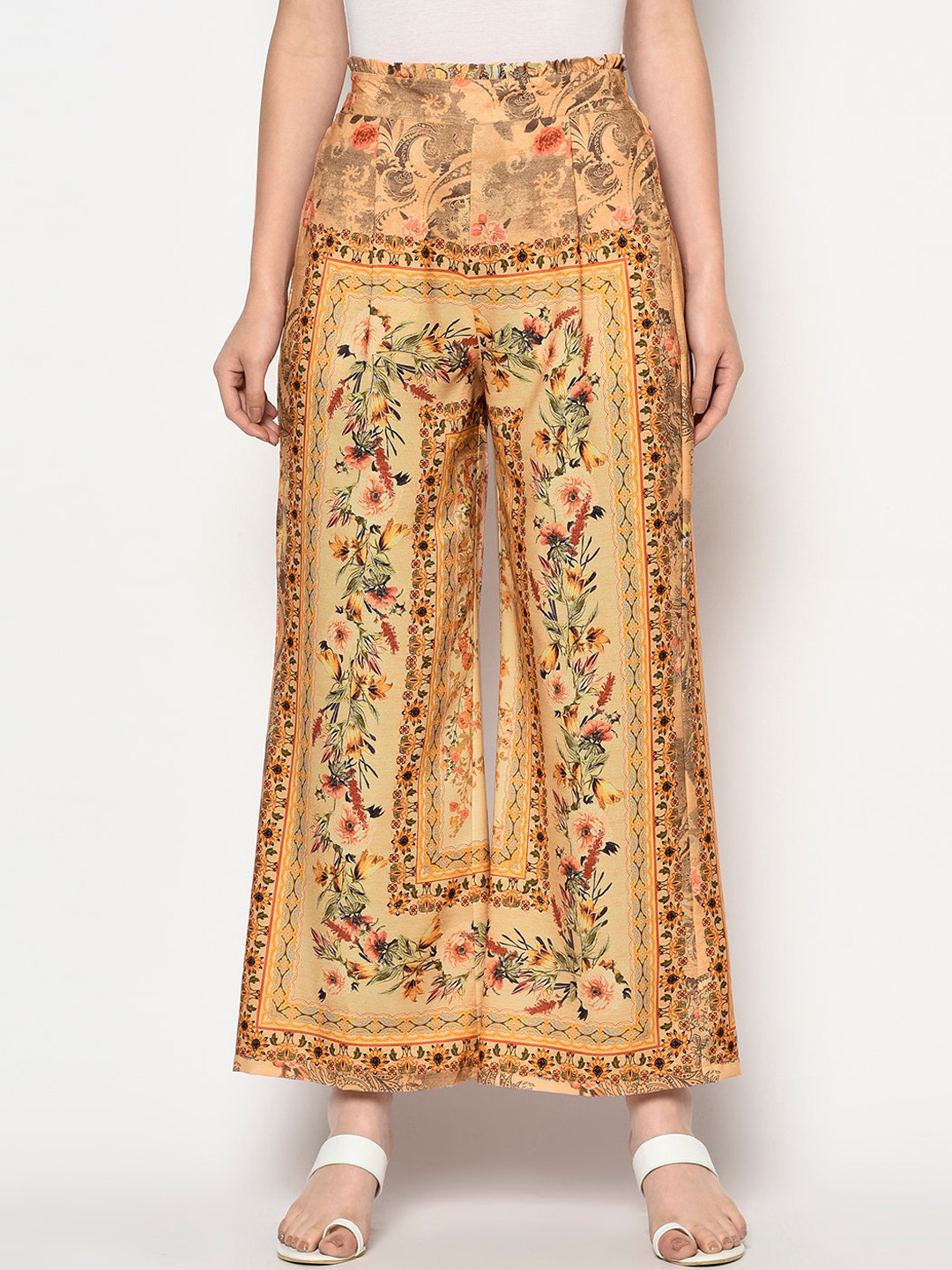 BLANC9 Women Beige & Pink Printed Parallel Trousers