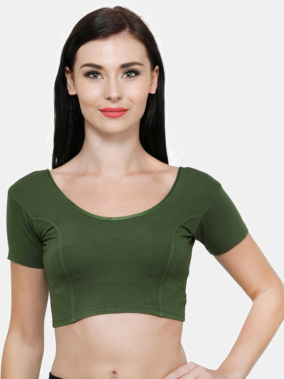 Vami Women Green Solid Stretchable Readymade Saree Blouse