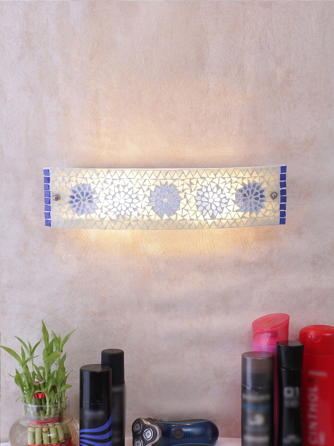 Devansh White & Blue Mosaic Glass Bathroom Light for Wash Basin & Mirror