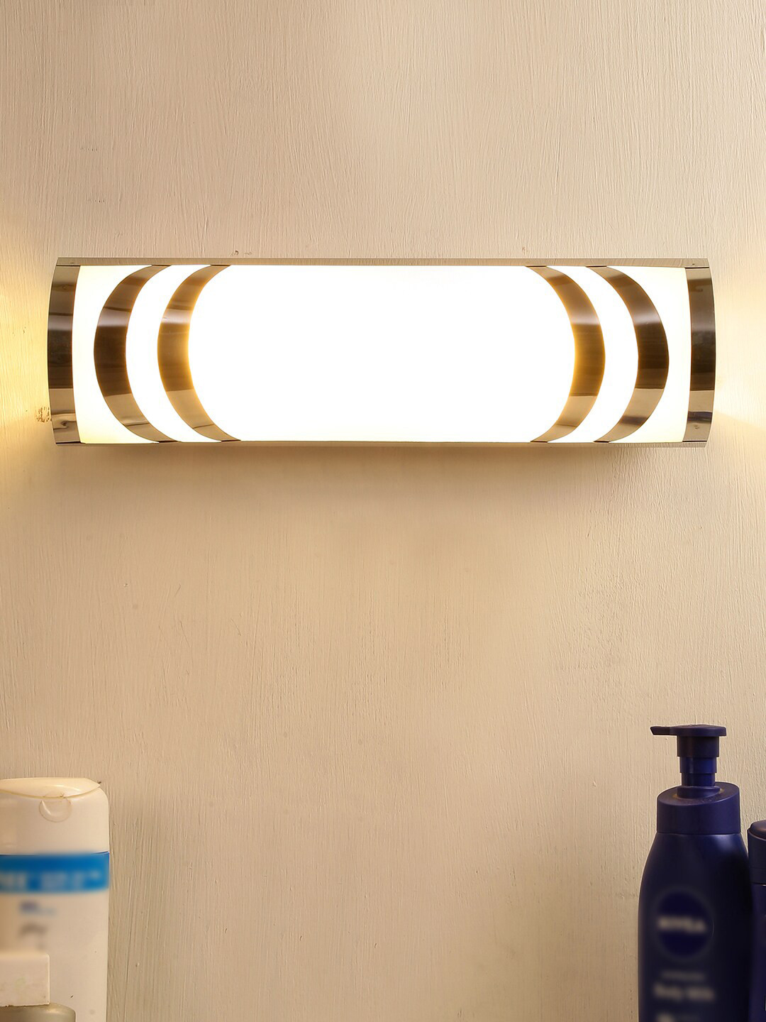 Devansh Off White Steel & Frosted Glass Bathroom Light for Wash Basin & Mirror