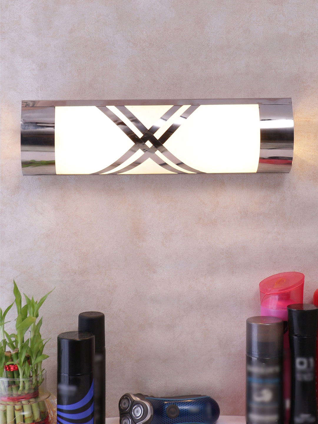 Devansh Off white Metal & glass Bathroom Light