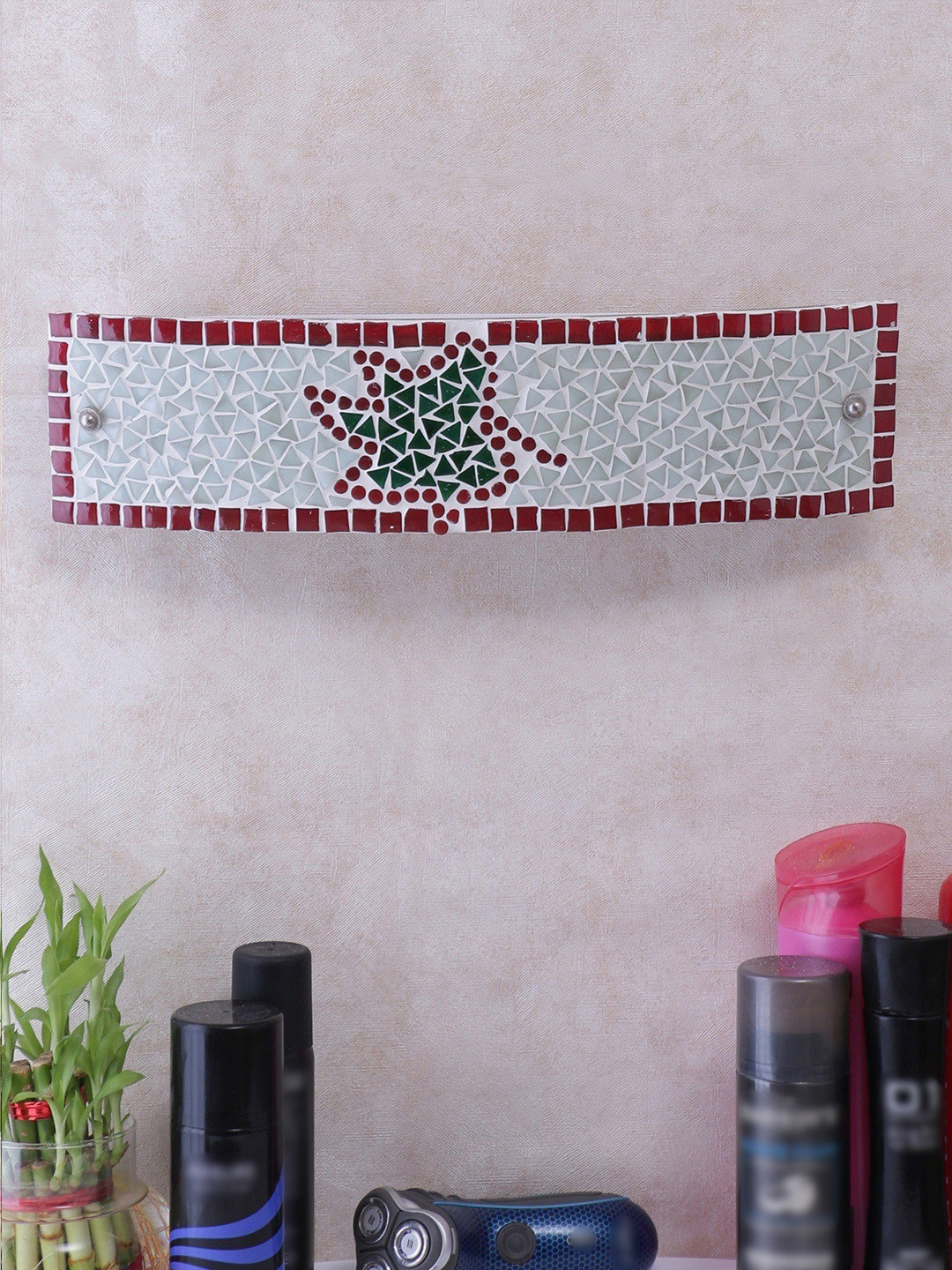 Devansh White & Maroon Textured Mosaic Glass Bathroom Light