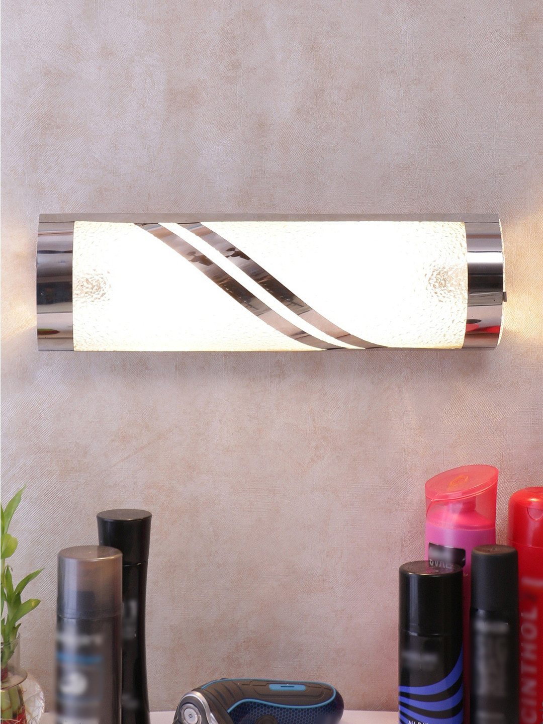 Devansh Off white Silver-Toned & Transparent Bathroom Light