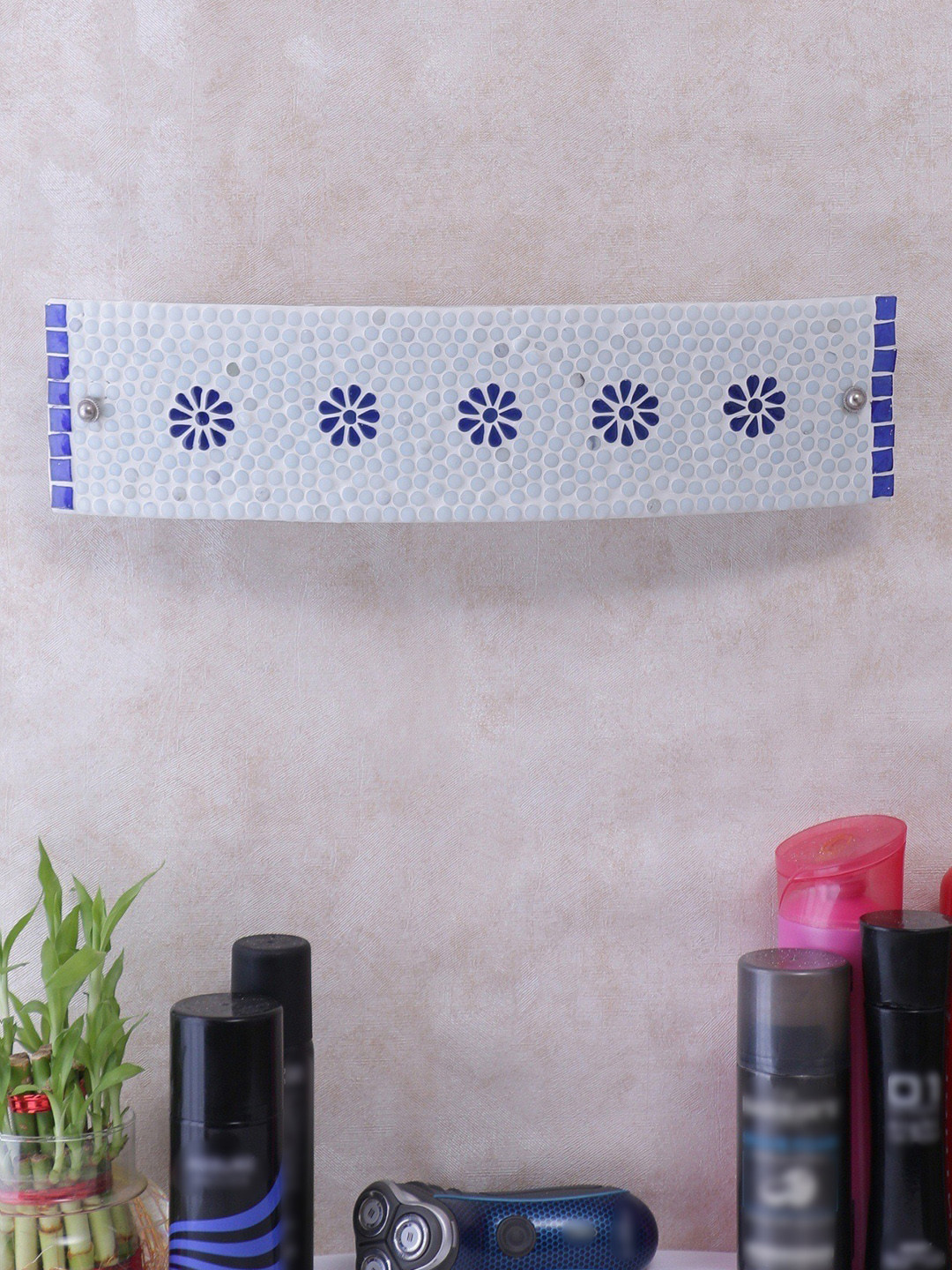 Devansh Mosaic White & Blue Glass Bathroom Light