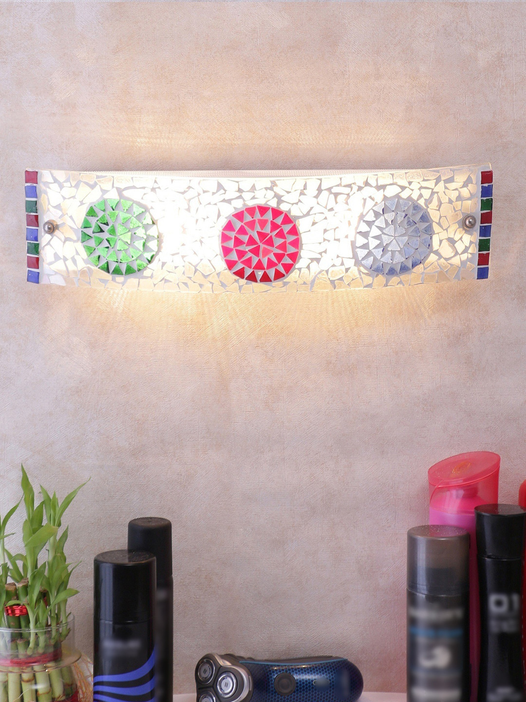 Devansh Mosaic White & Red Glass Bathroom Light