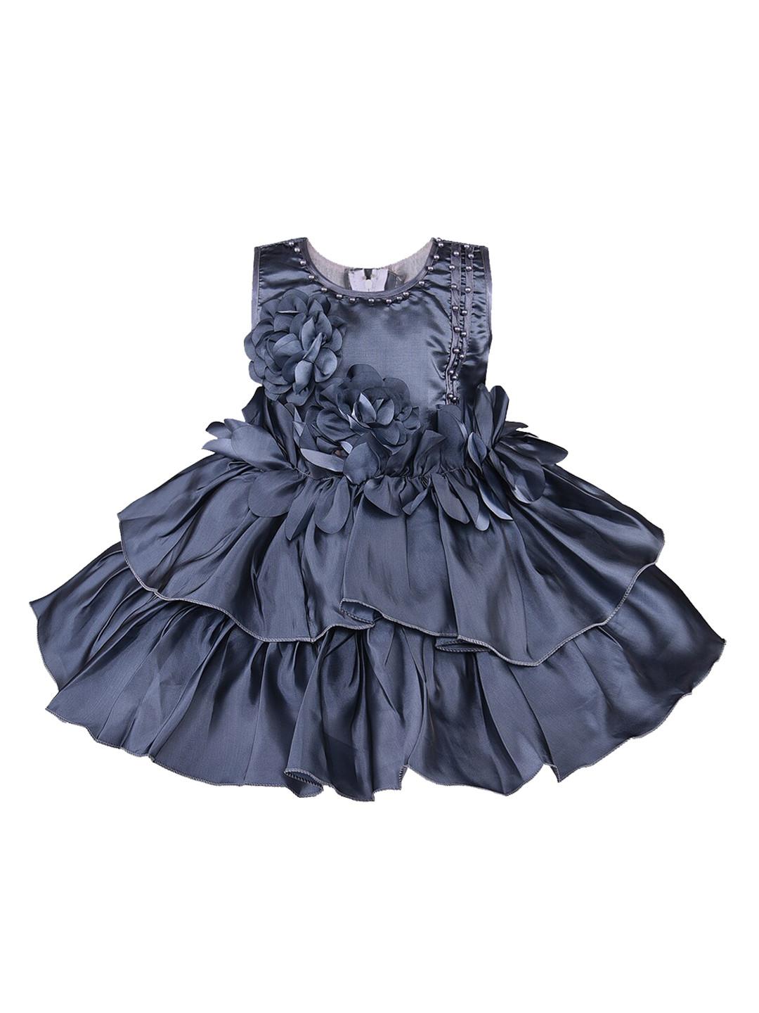 Wish Karo Girls Grey Solid Fit and Flare Dress