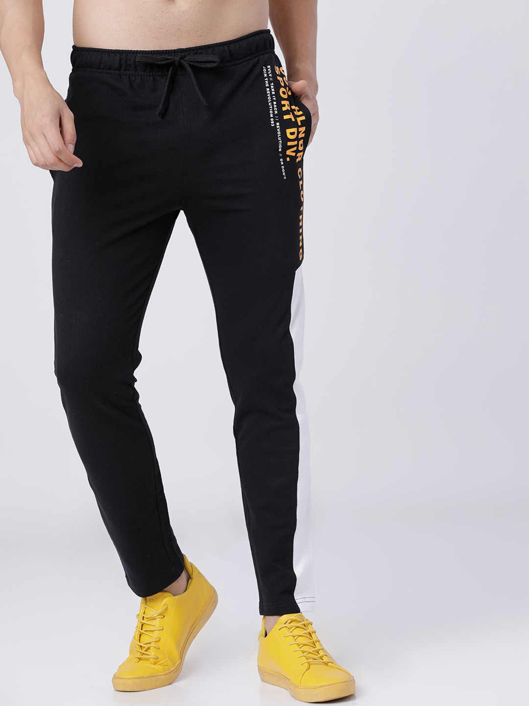 Men HIGHLANDER Black & White Solid Slim-Fit Track Pants