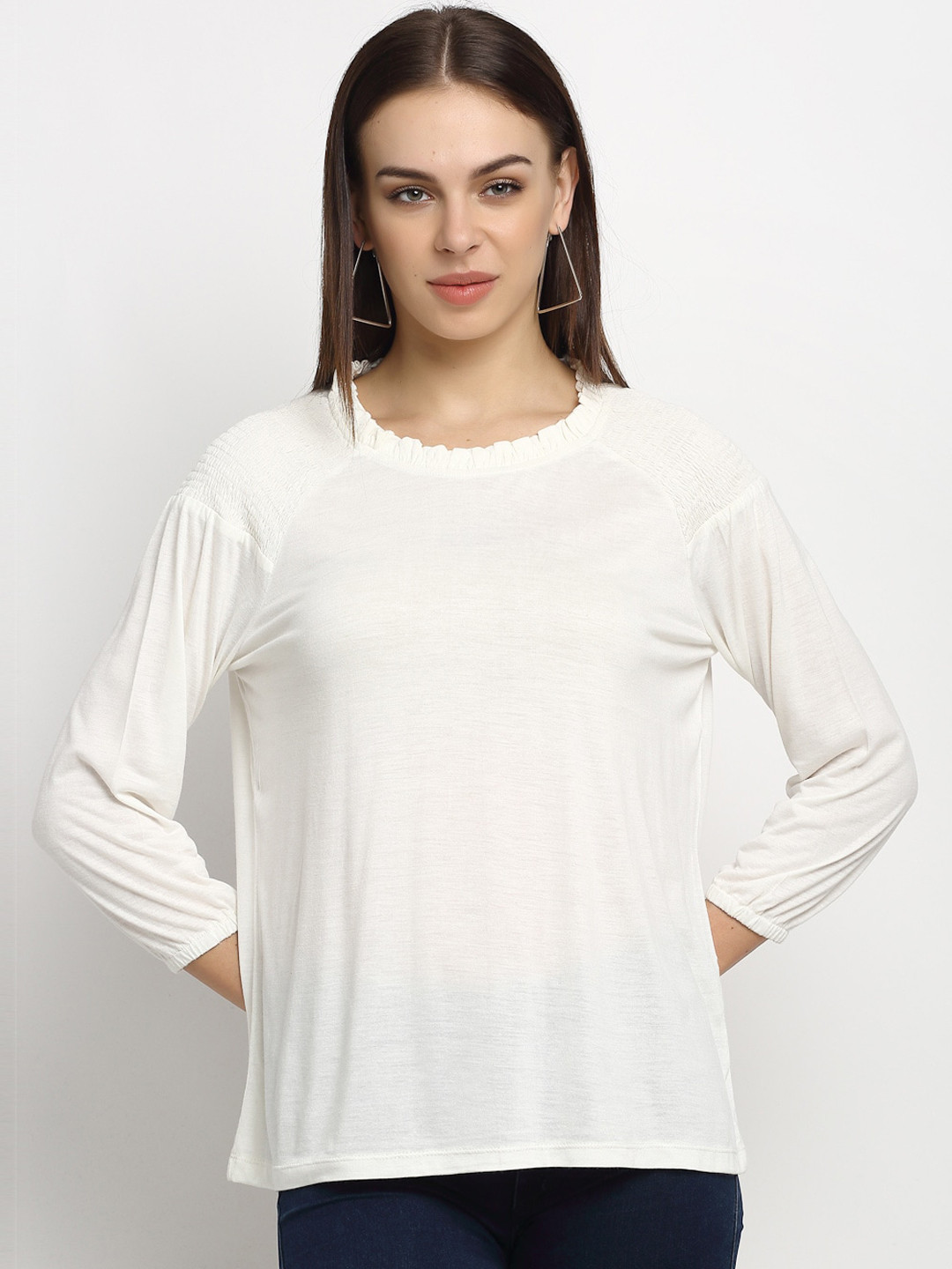 Rute White Solid Regular Top