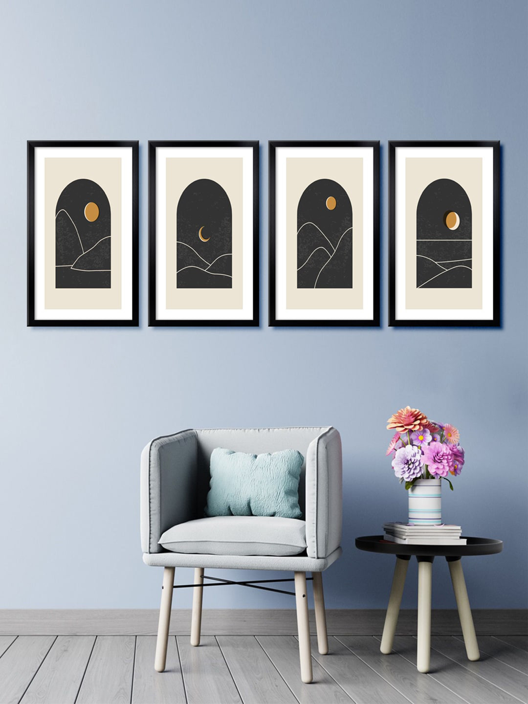 999Store Cream Canvas 4 Pcs Wall Living Room Rectangle Paintings Wall Art -30 x 18In