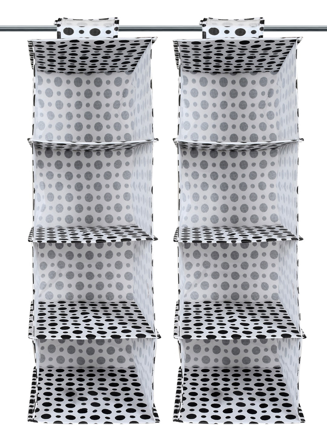Kuber Industries Set Of 2 White & Black Printed 4-Shelf Closet Wardrobe Organizers
