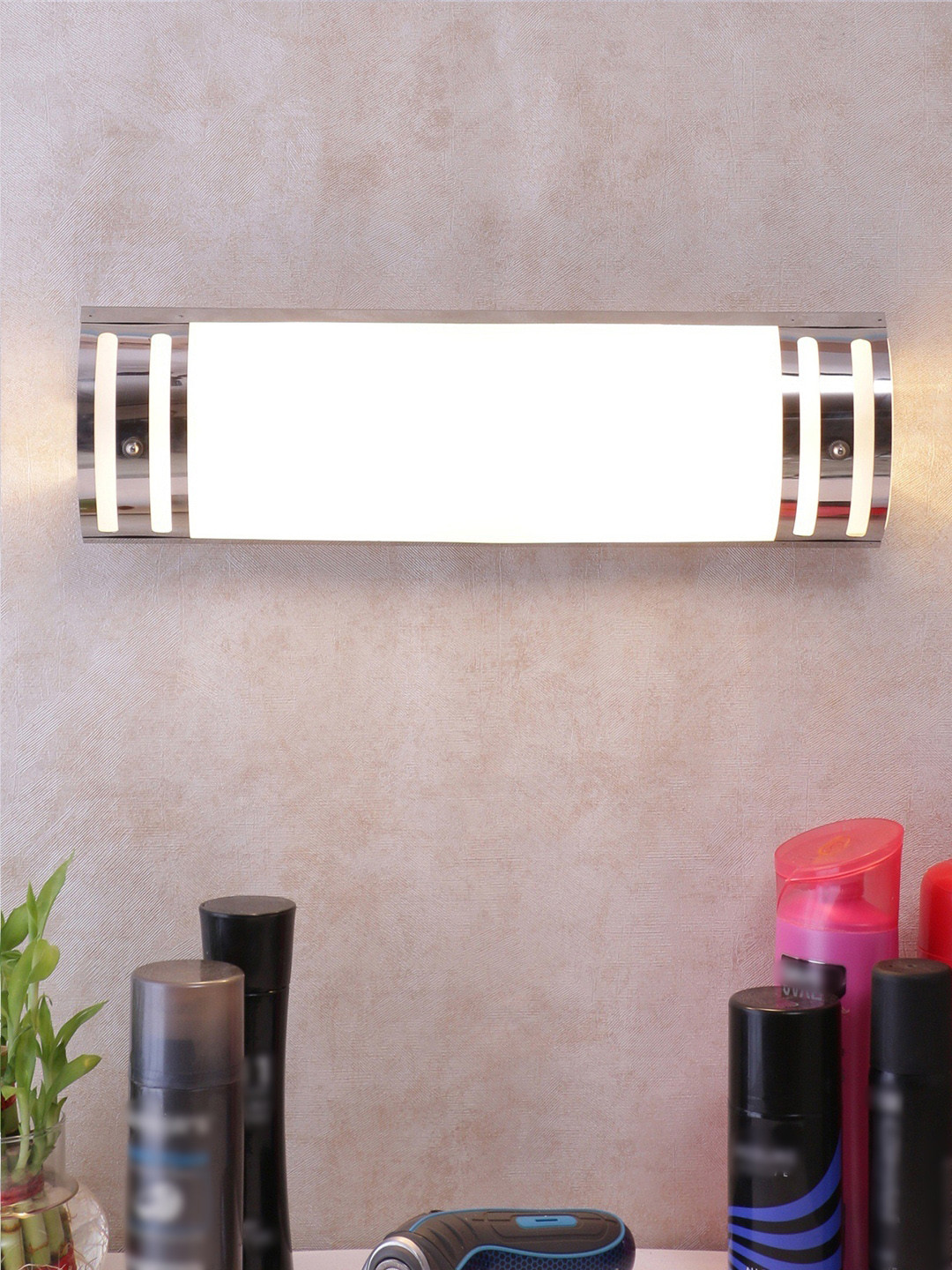 Devansh Off white Steel & Glass Bathroom Light