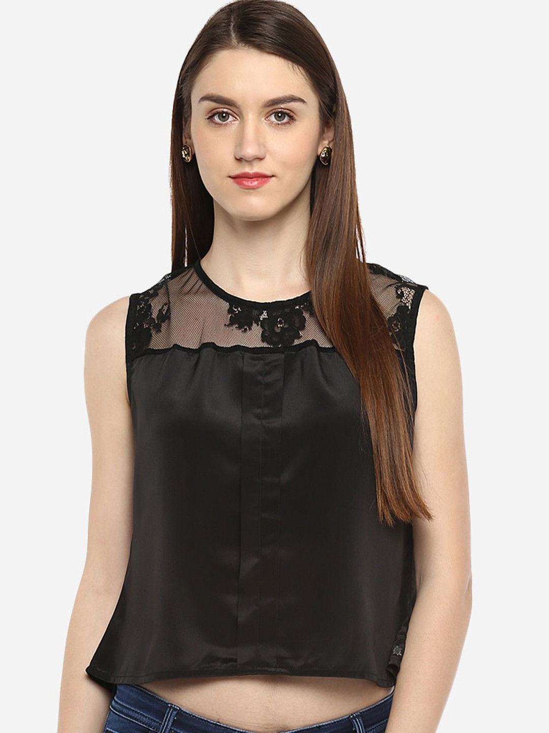Porsorte Black Crepe A-line Crop Top