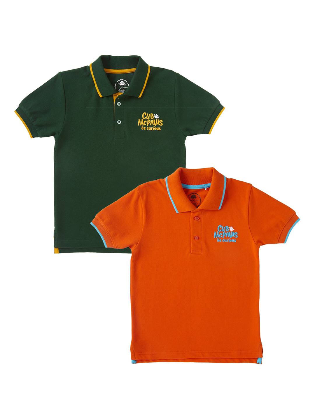 Cub McPaws Boys Pack Of 2 Solid Polo Collar T-shirts