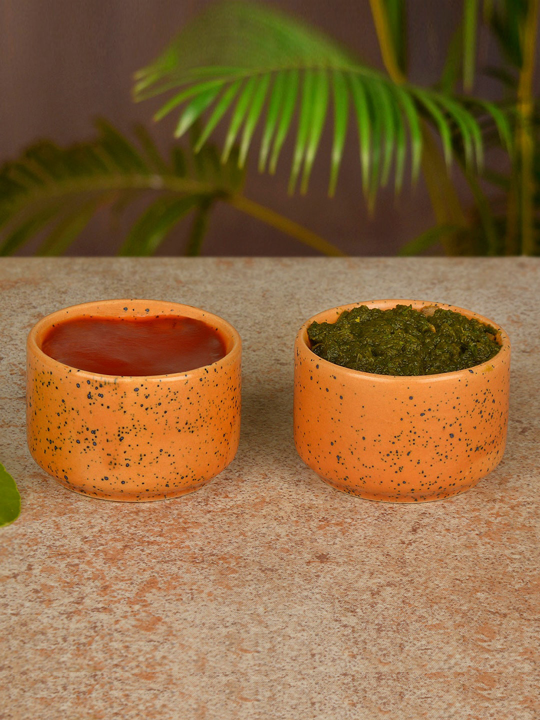 StyleMyWay Set Of 2 Orange Hand-Glazed Ceramic Dip Bowls