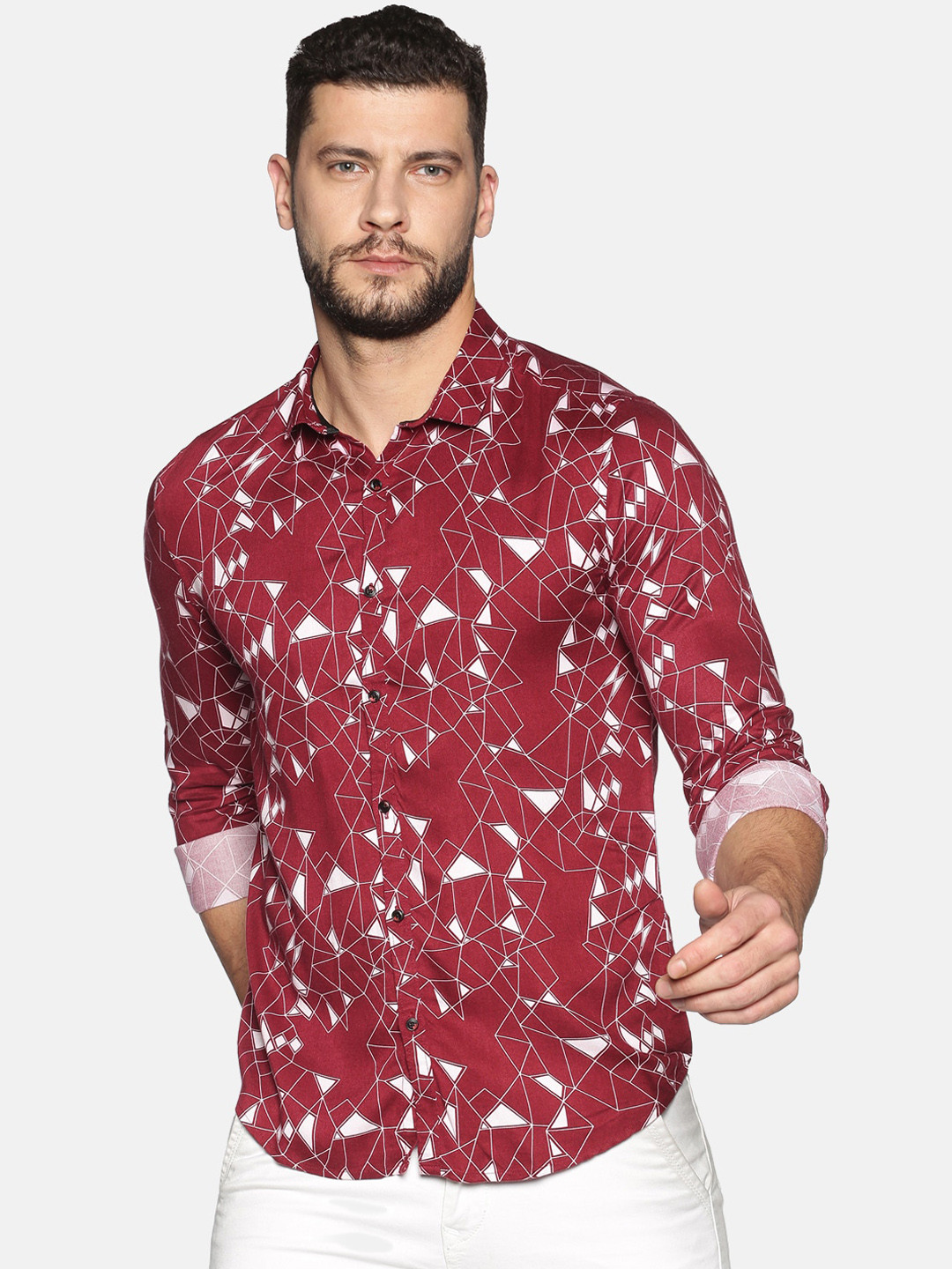 SHOWOFF Men Maroon Slim Fit Printed Casual Shirt