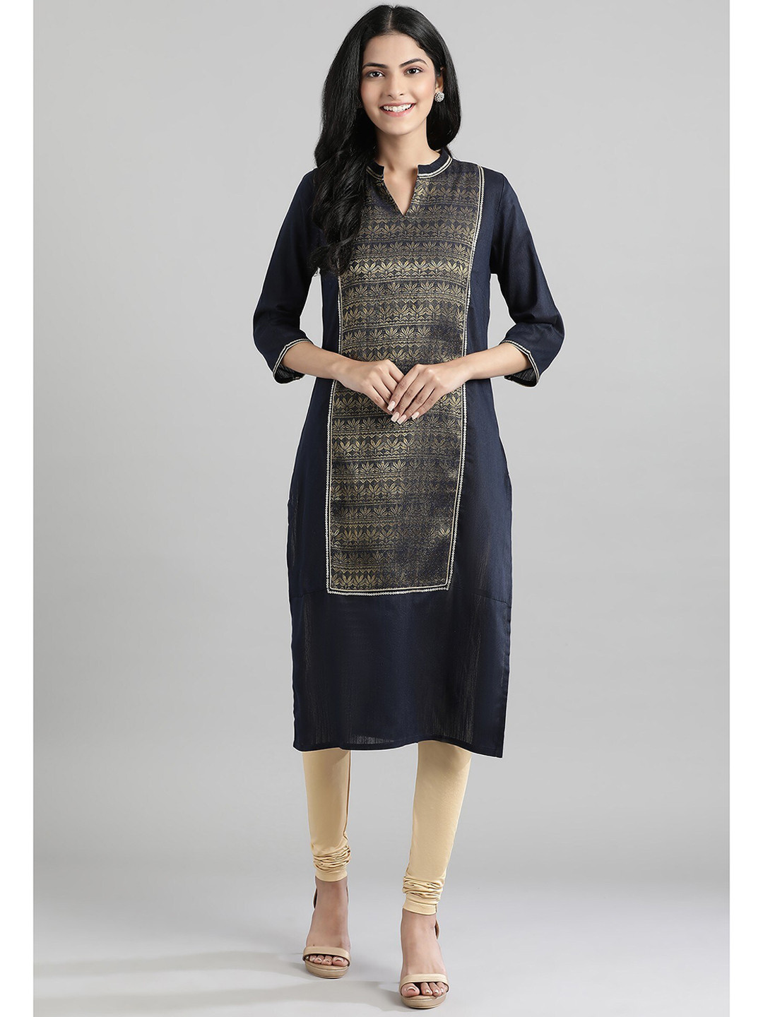 Aurelia Women Navy Blue Printed Kurta
