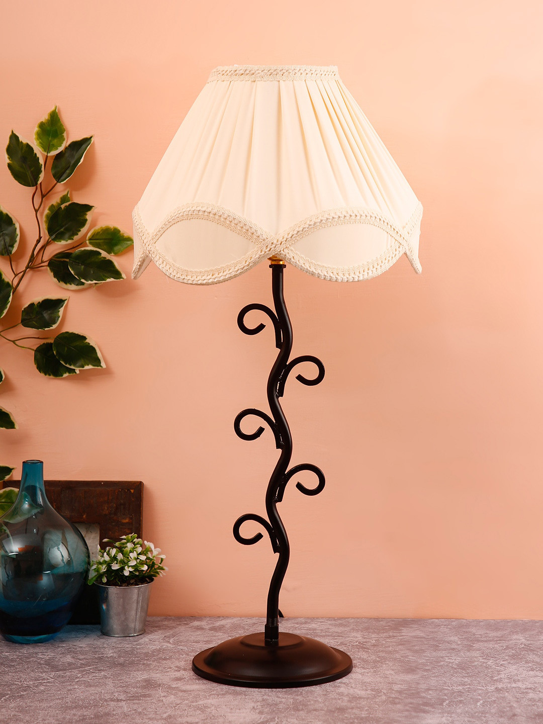 Devansh Off-White Solid Vintage Table Lamp