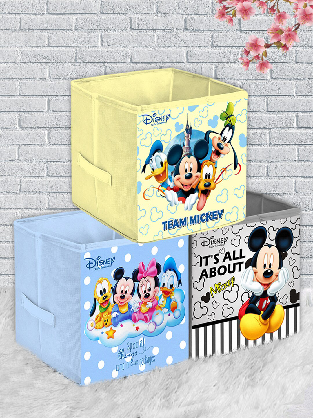 Kuber Industries Set Of 3 Disney Mickey Mouse Printed Non-Woven Foldable Storage Boxes