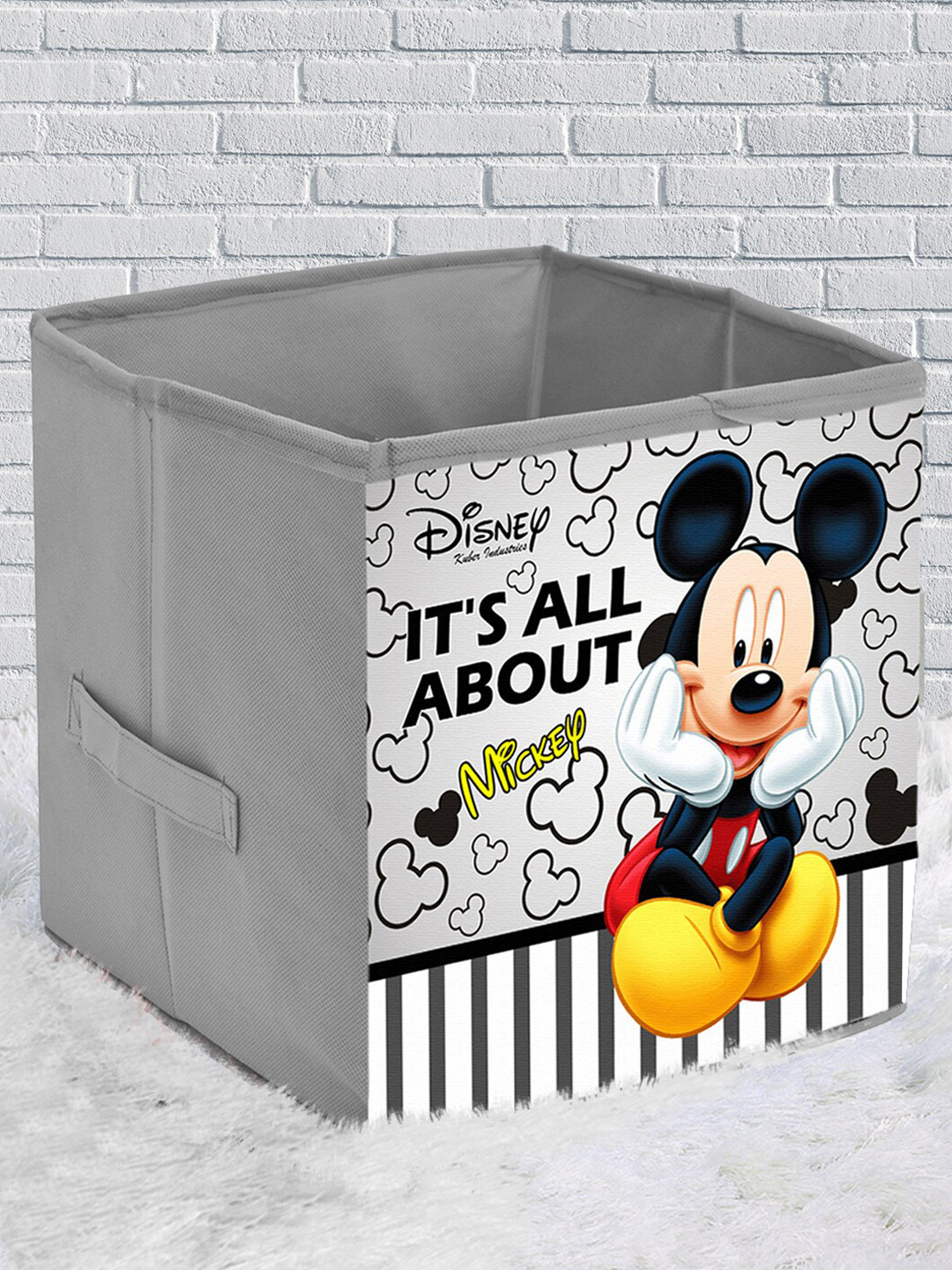 Kuber Industries Grey & Black Disney Mickey Print Extra Large Foldable Storage Cube With Handle