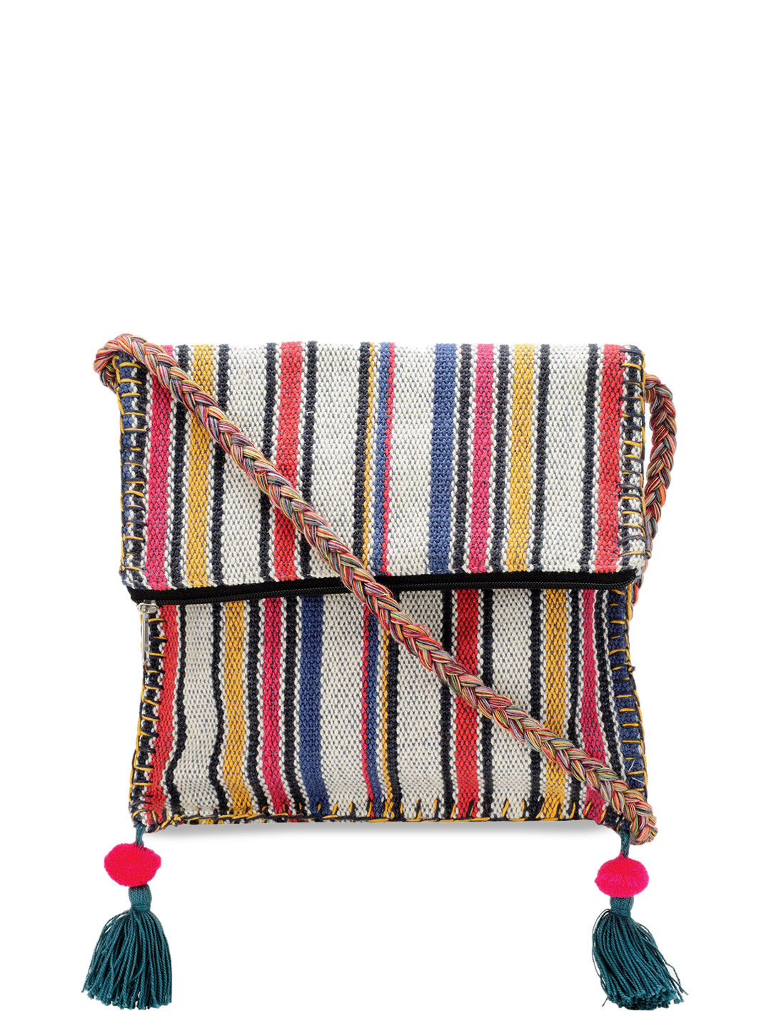 The House of Tara Multicoloured Self Design Sling Bag