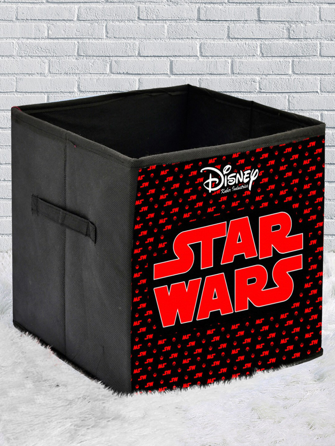 Kuber Industries Black & Red Disney Star Wars Print Foldable Storage Cube With Handle
