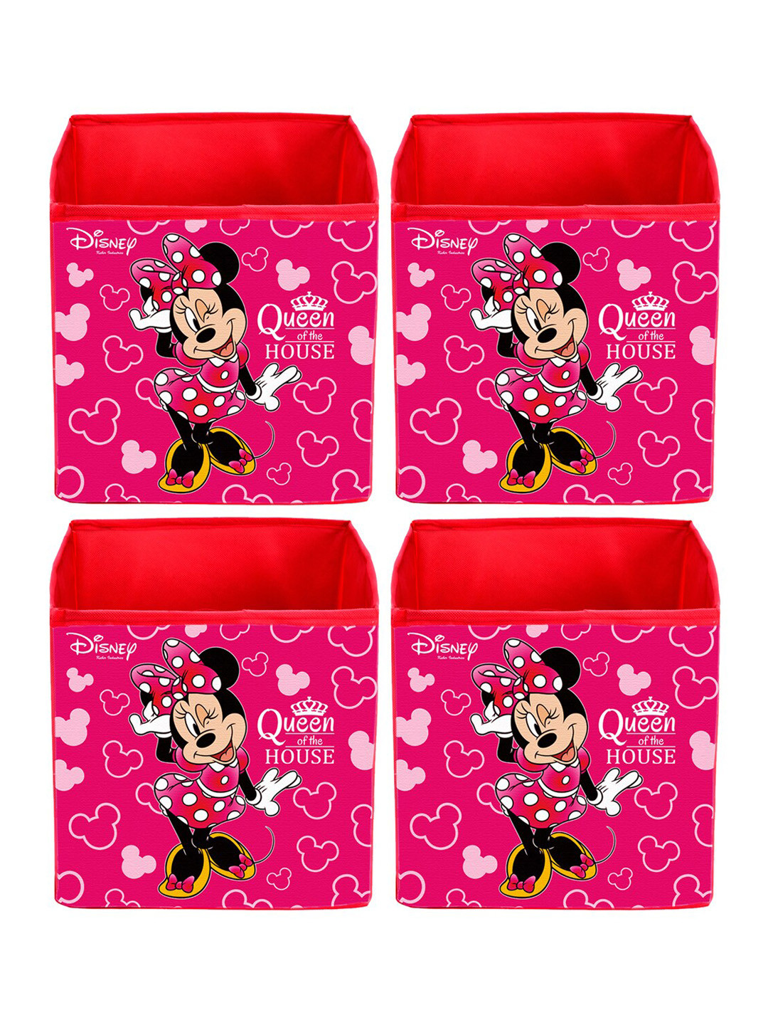 Kuber Industries Set Of 4 Pink & Black Disney Minnie Print Extra Large Foldable Storage Cube With Handle