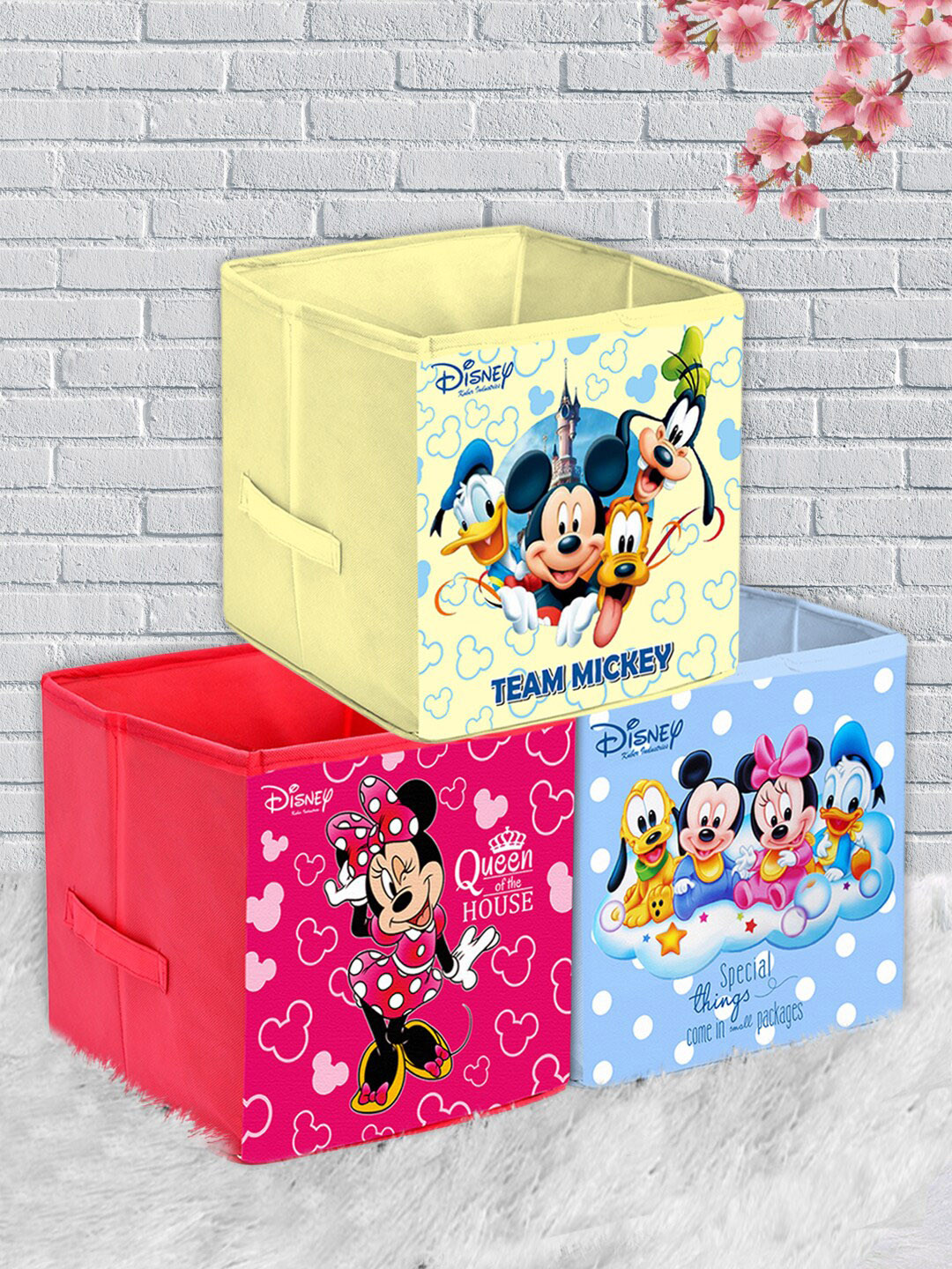 Kuber Industries Set Of 3 Disney Mickey Print Extra Large Foldable Storage Cube With Handle