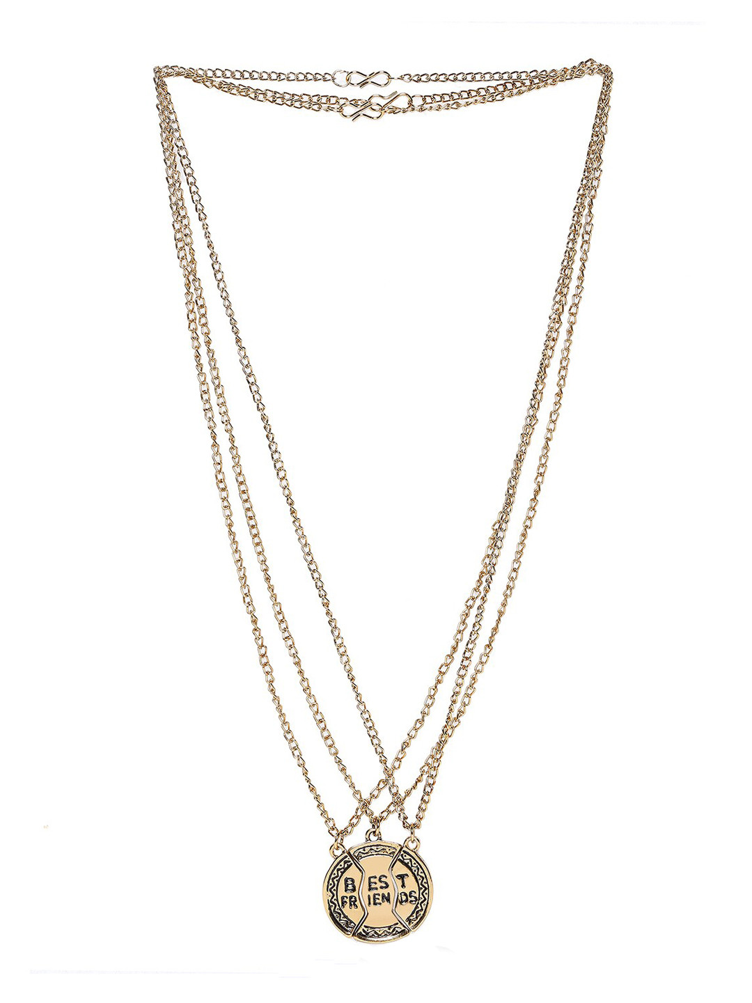 Mahi Set Of 3 Gold-Plated Three Best Friends Forever Pendant With Chain