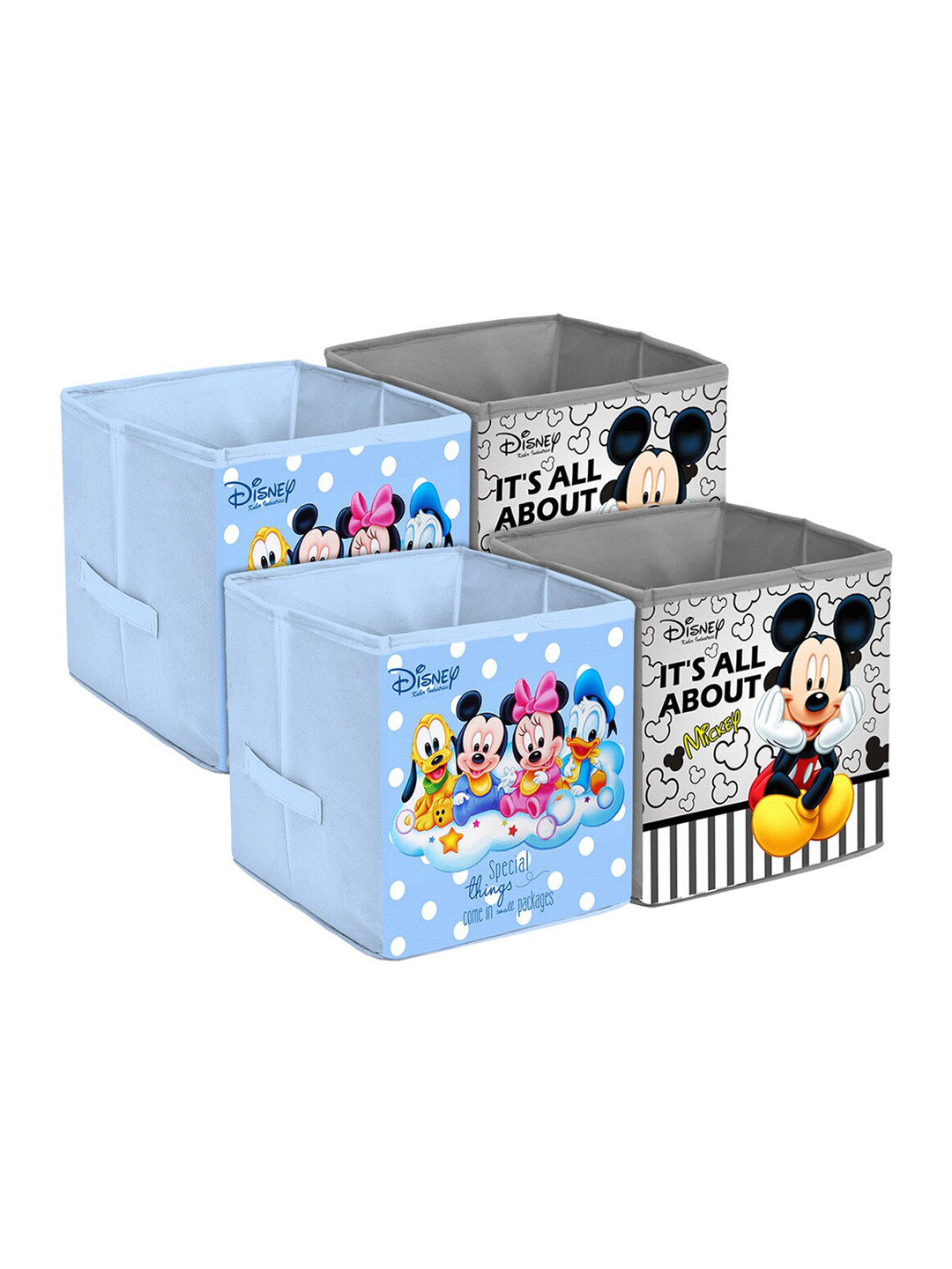 Kuber Industries Set Of 4 Blue & Grey Printed Non-Woven Foldable Laundry Basket