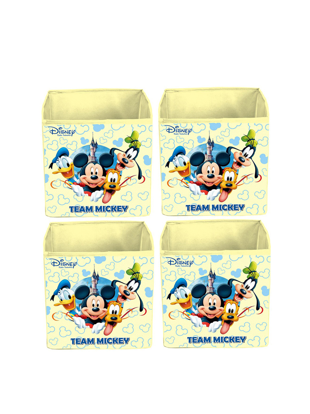 Kuber Industries Set Of 4 Yellow & Blue Disney Mickey Mouse Printed Non-Woven Extra-Large Foldable Storage Boxes