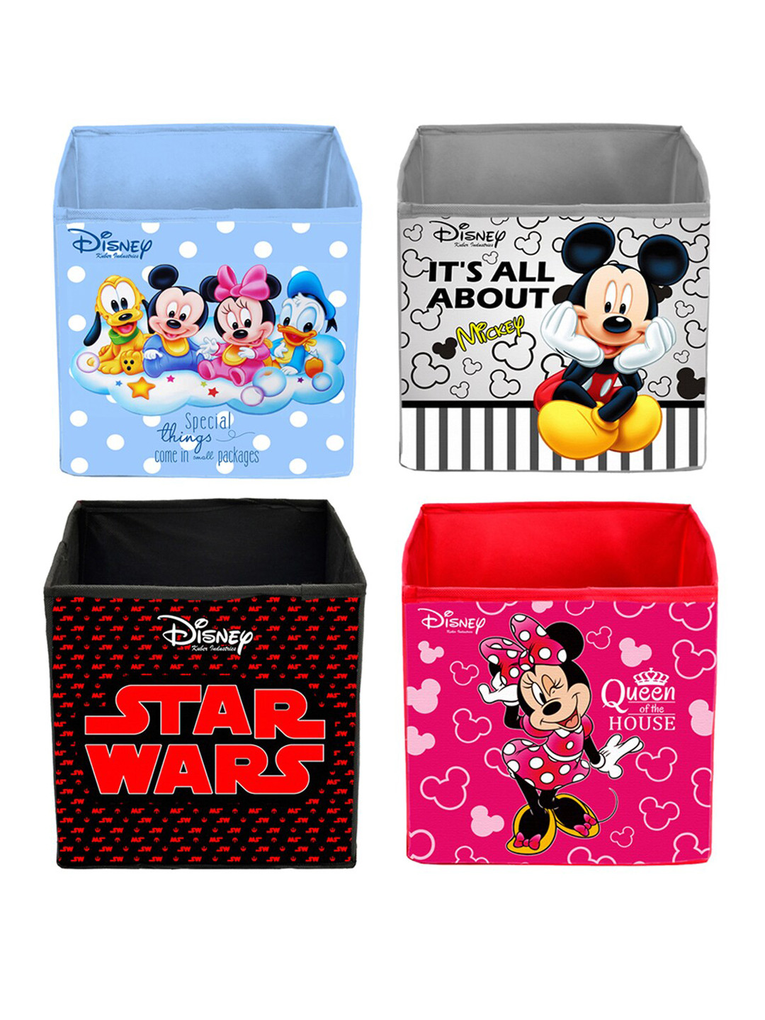 Kuber Industries Set Of 4 Disney Print Extra Large Foldable Organiser Cube