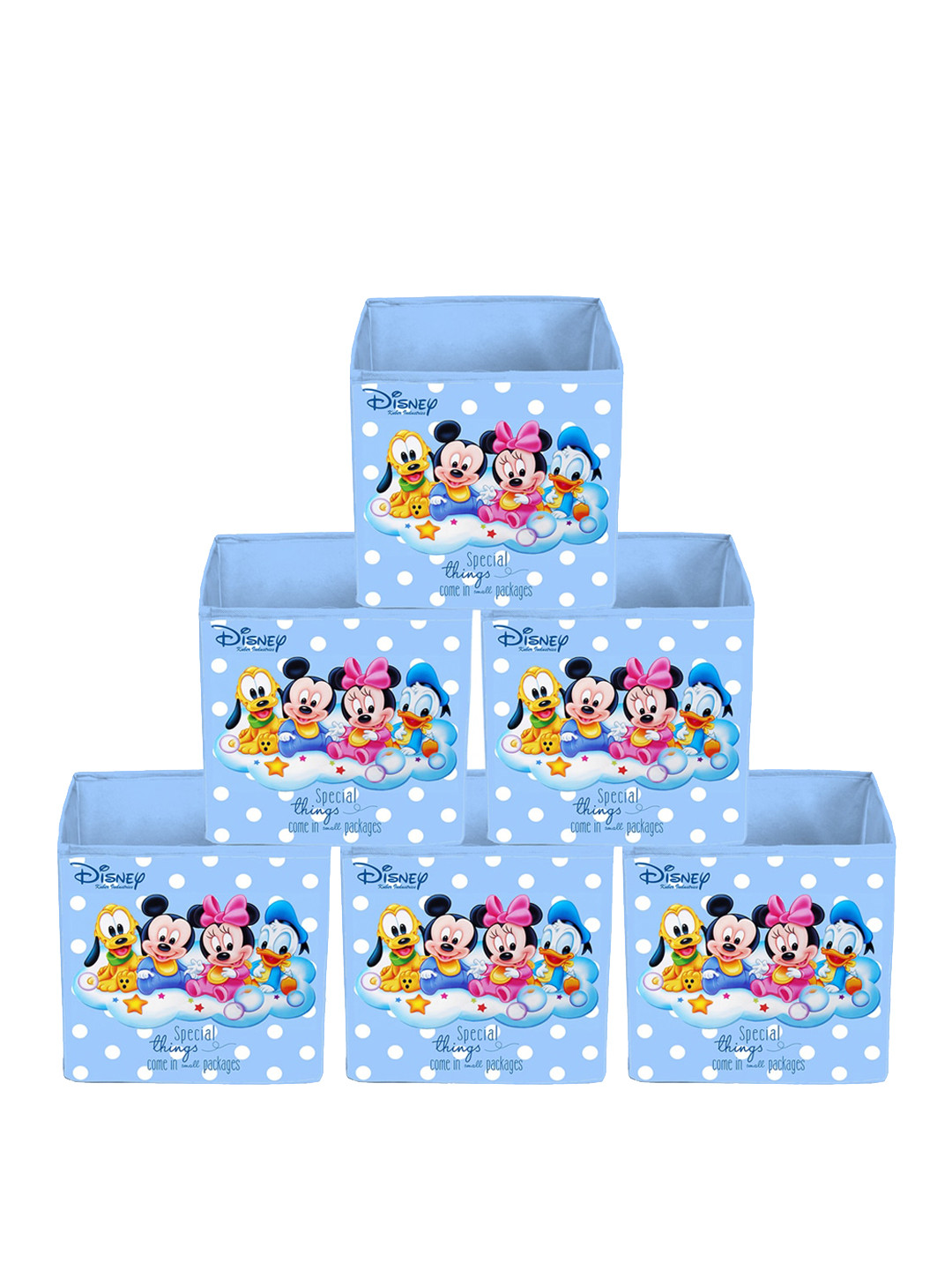 Kuber Industries Set Of 6 Blue & Pink Disney Baby Team Mickey Print Extra Large Foldable Storage Cube With Handle