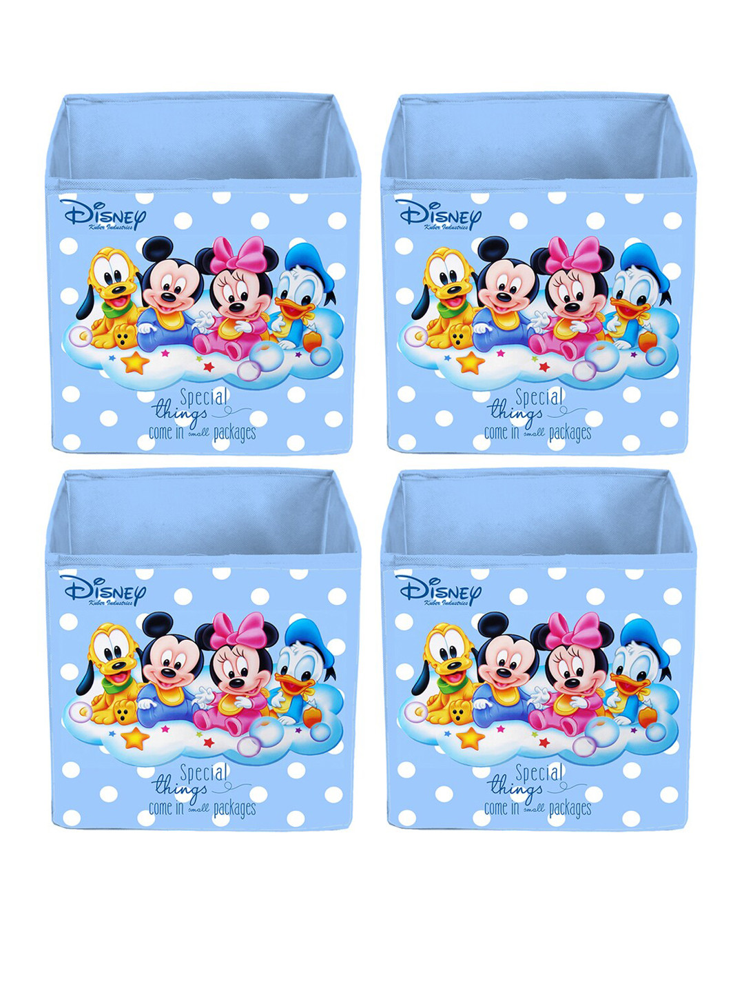 Kuber Industries Set Of 4 Blue & White Disney Mickey Mouse Printed Non-Woven Foldable Storage Boxes