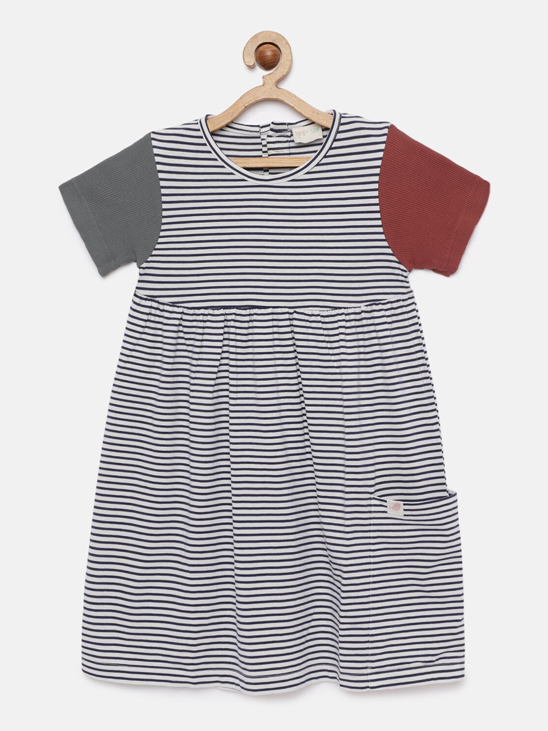 SOFIE & SAM Girls Blue & White Striped Fit and Flare Dress