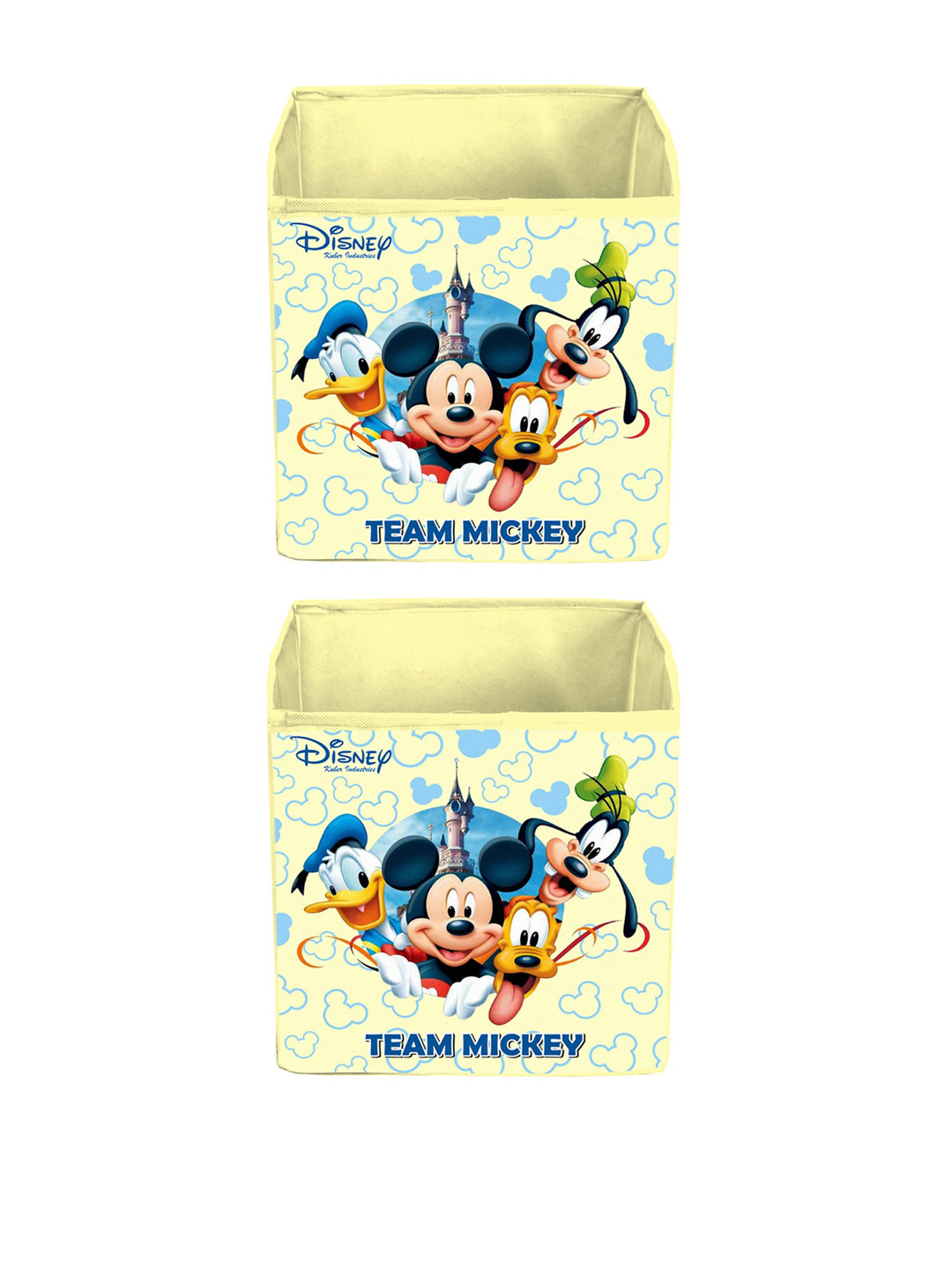 Kuber Industries Set of 2 Cream-Coloured & Blue Printed Foldable Storage Cubes with Handles
