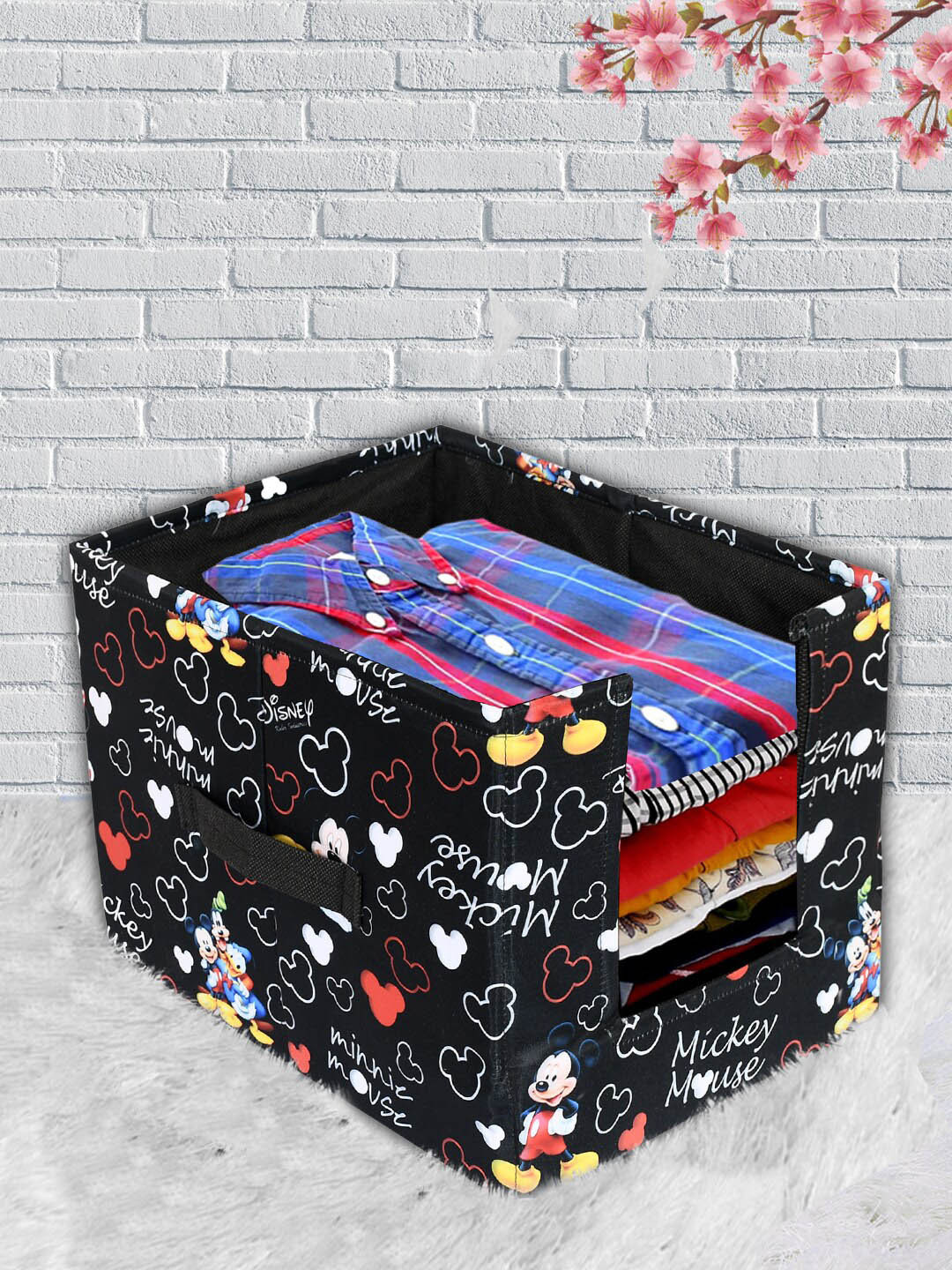 Kuber Industries Black & White Disney Printed Foldable Storage Box With Handle