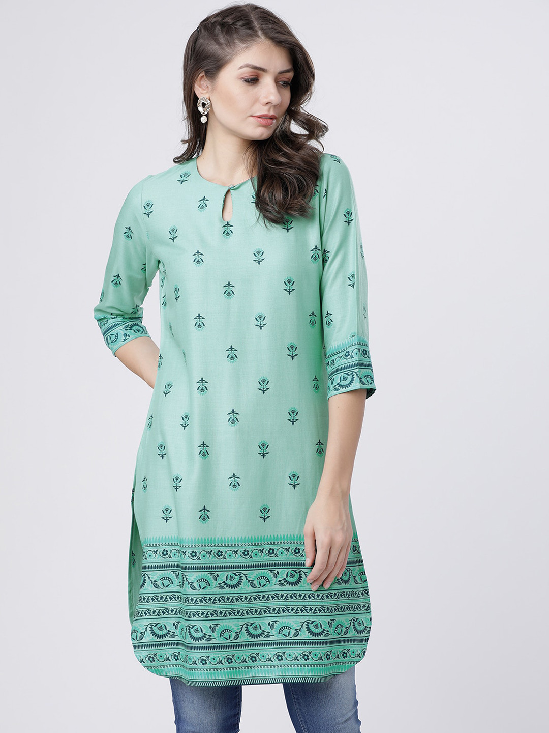 Vishudh Women Sea Green Printed Tunic