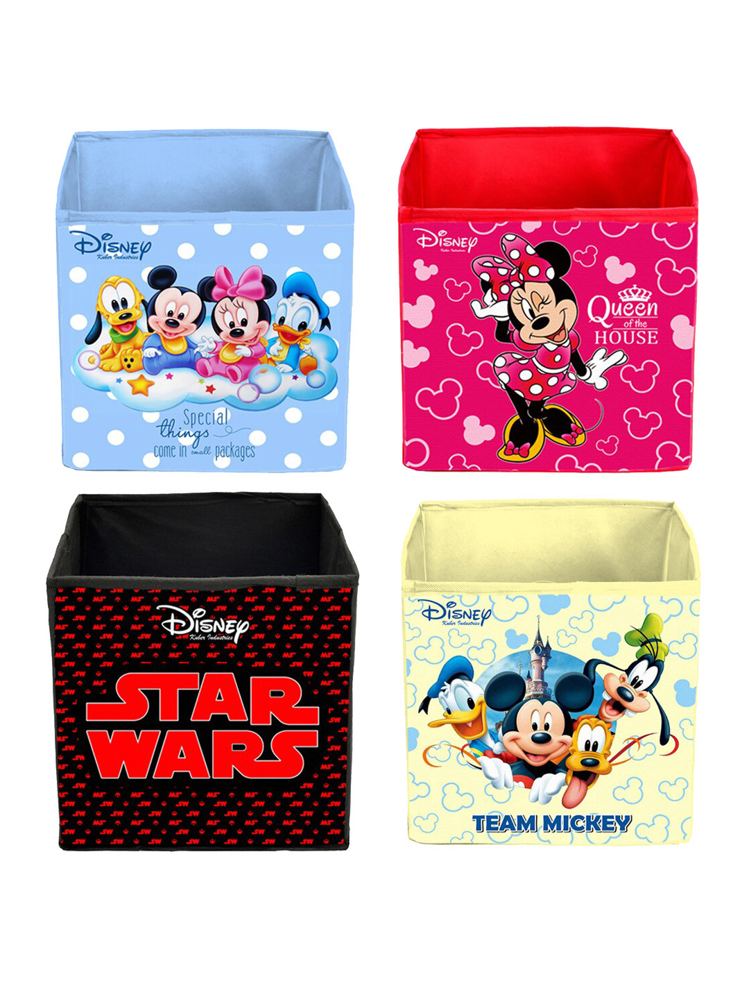 Kuber Industries Multicoloured Set of 4 Printed Foldable Storage Cubes